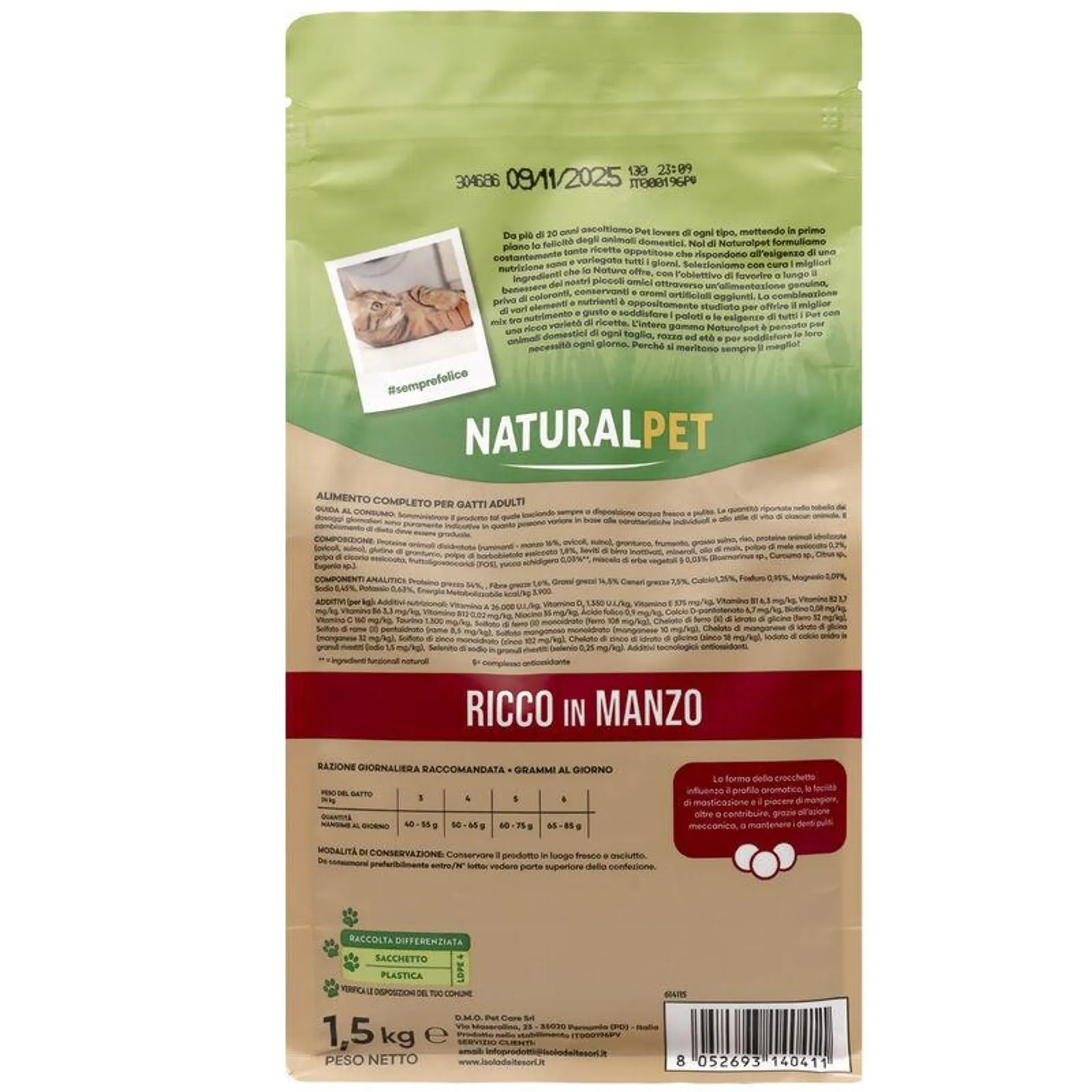 Naturalpet Premium Cat Adult ricco in Manzo 1,5 kg