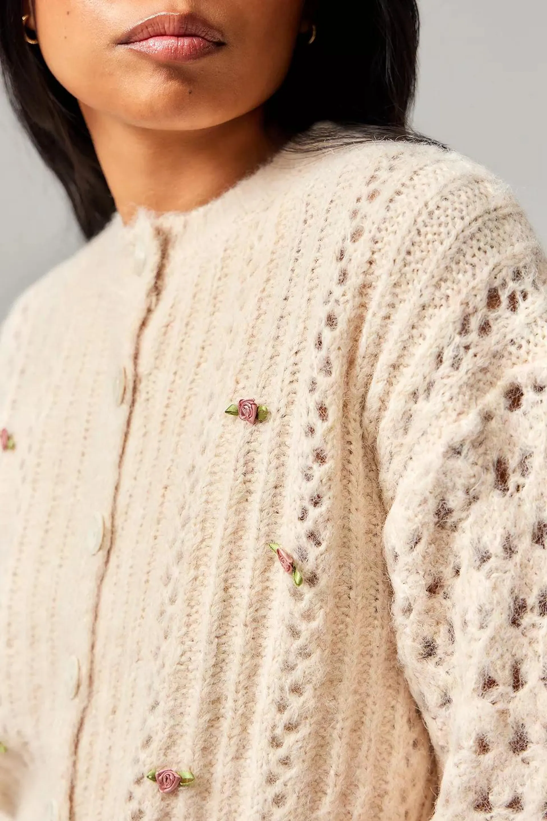 Kimchi Blue Rose Pointelle Knit Cardigan