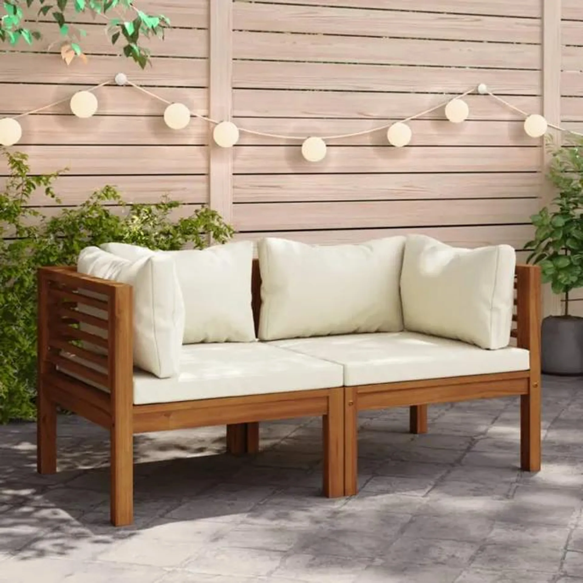 vidaXL Divani Angolari 2 pz con Cuscini Bianco Crema Massello Acacia