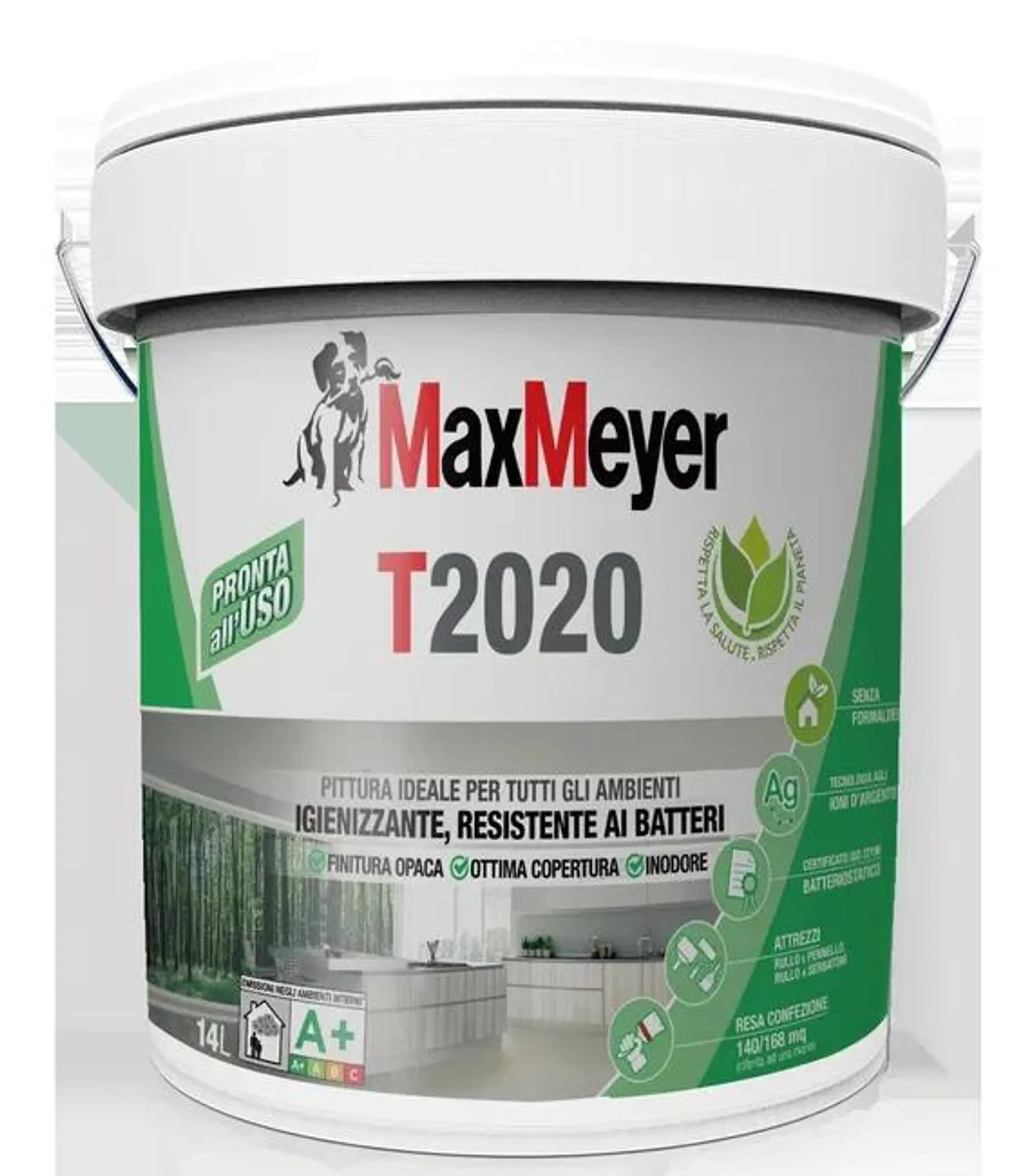 Pittura per interni traspirante, MAXMEYER T2020 bianco opaco, 14 L