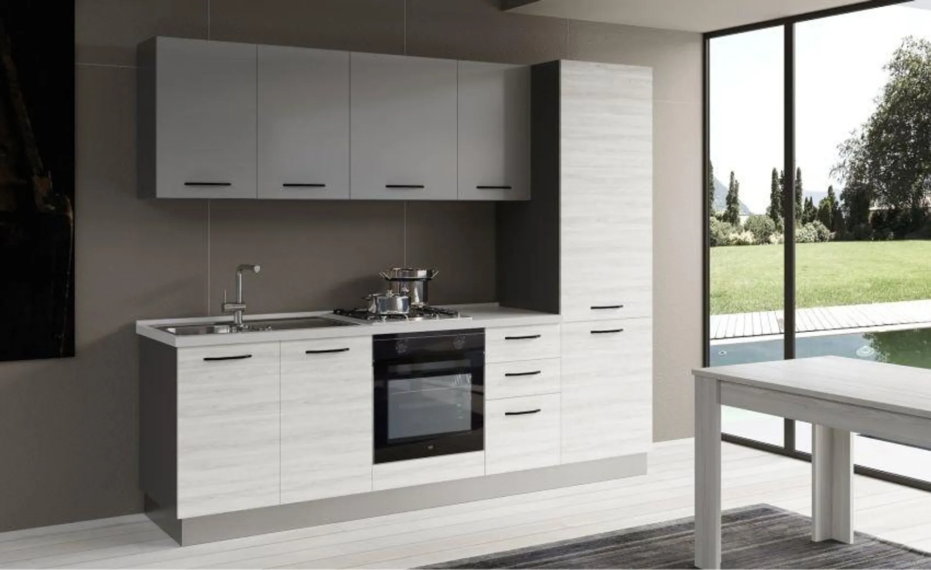 Gilda cucina 255 cm colore frassino ghiaccio e light grey