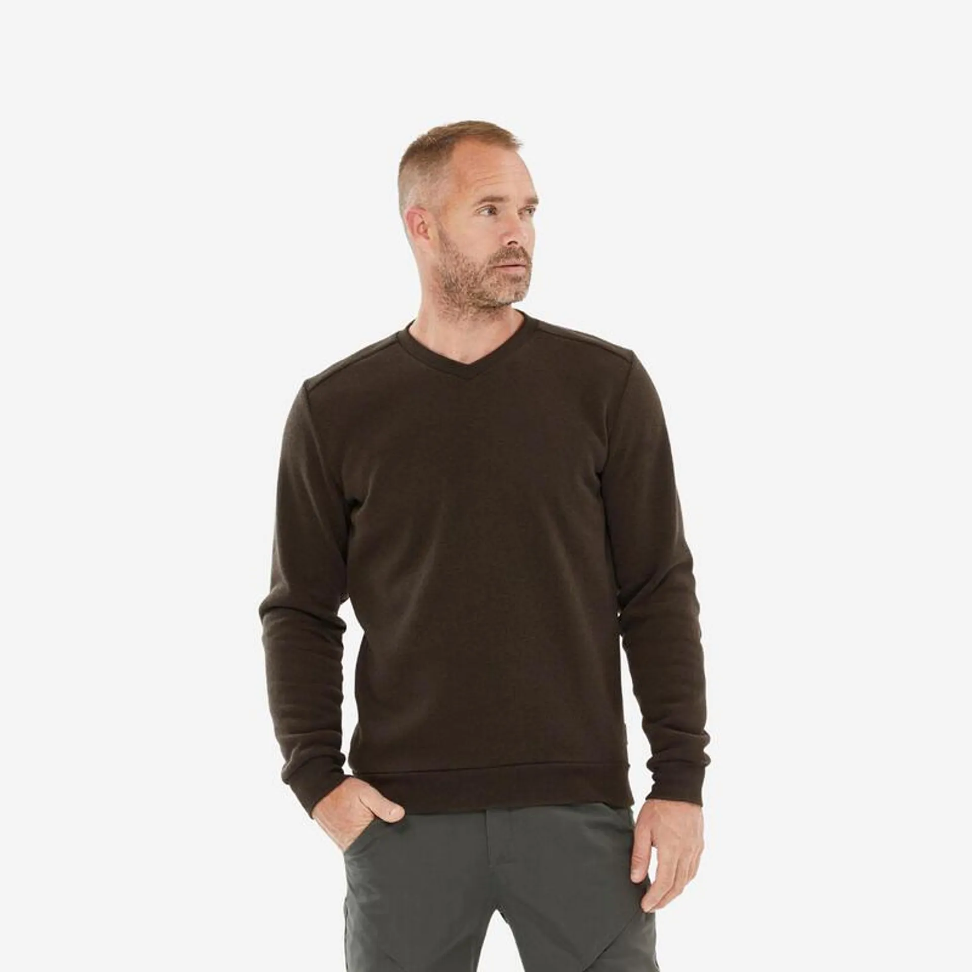 Maglione montagna uomo NH150 collo a V marrone