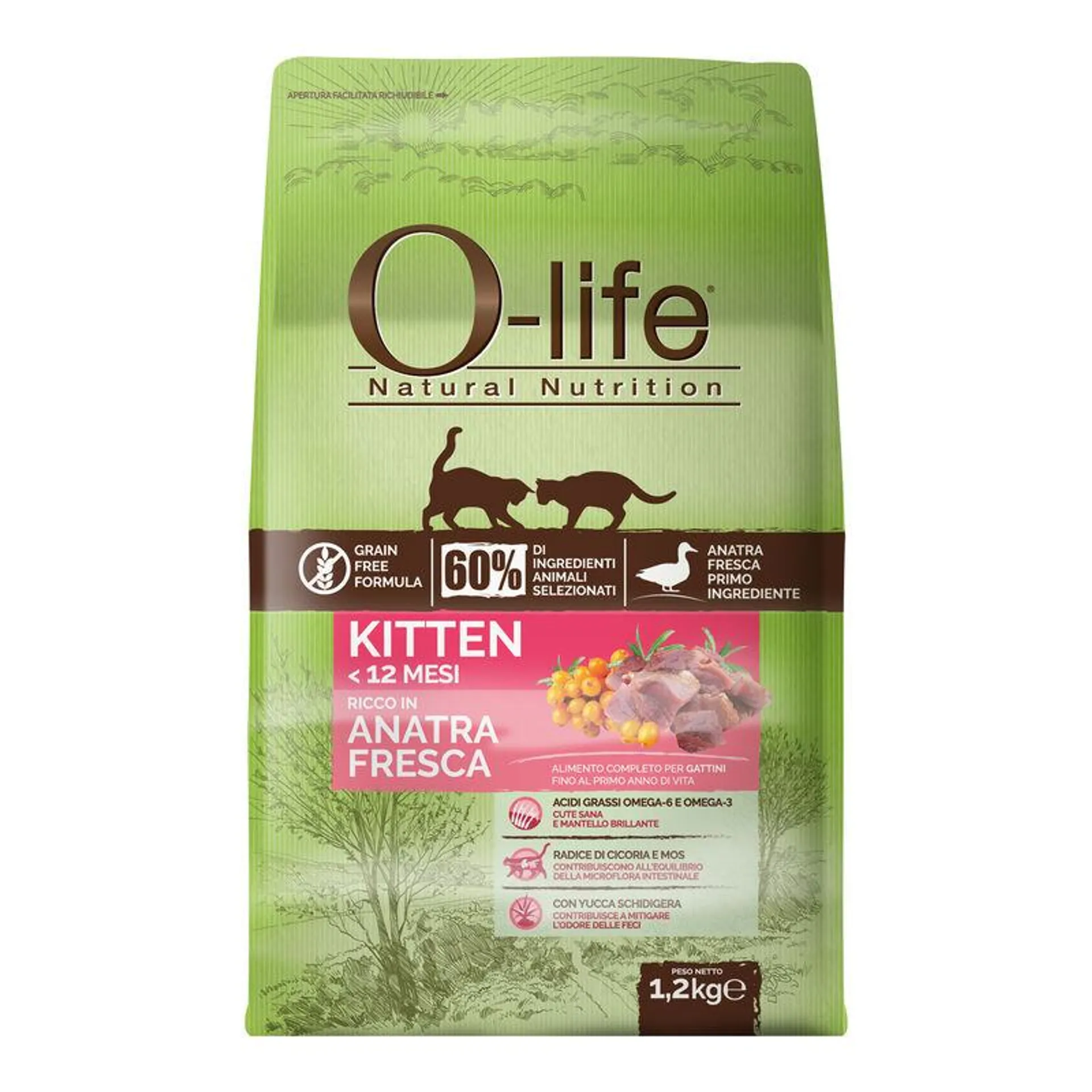 O-life Cat Kitten con Anatra 1,2 Kg