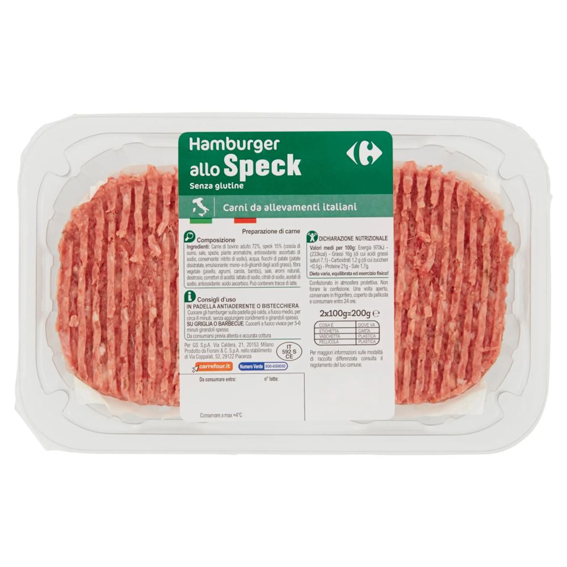 Carrefour Hamburger allo Speck 2 x 100 g