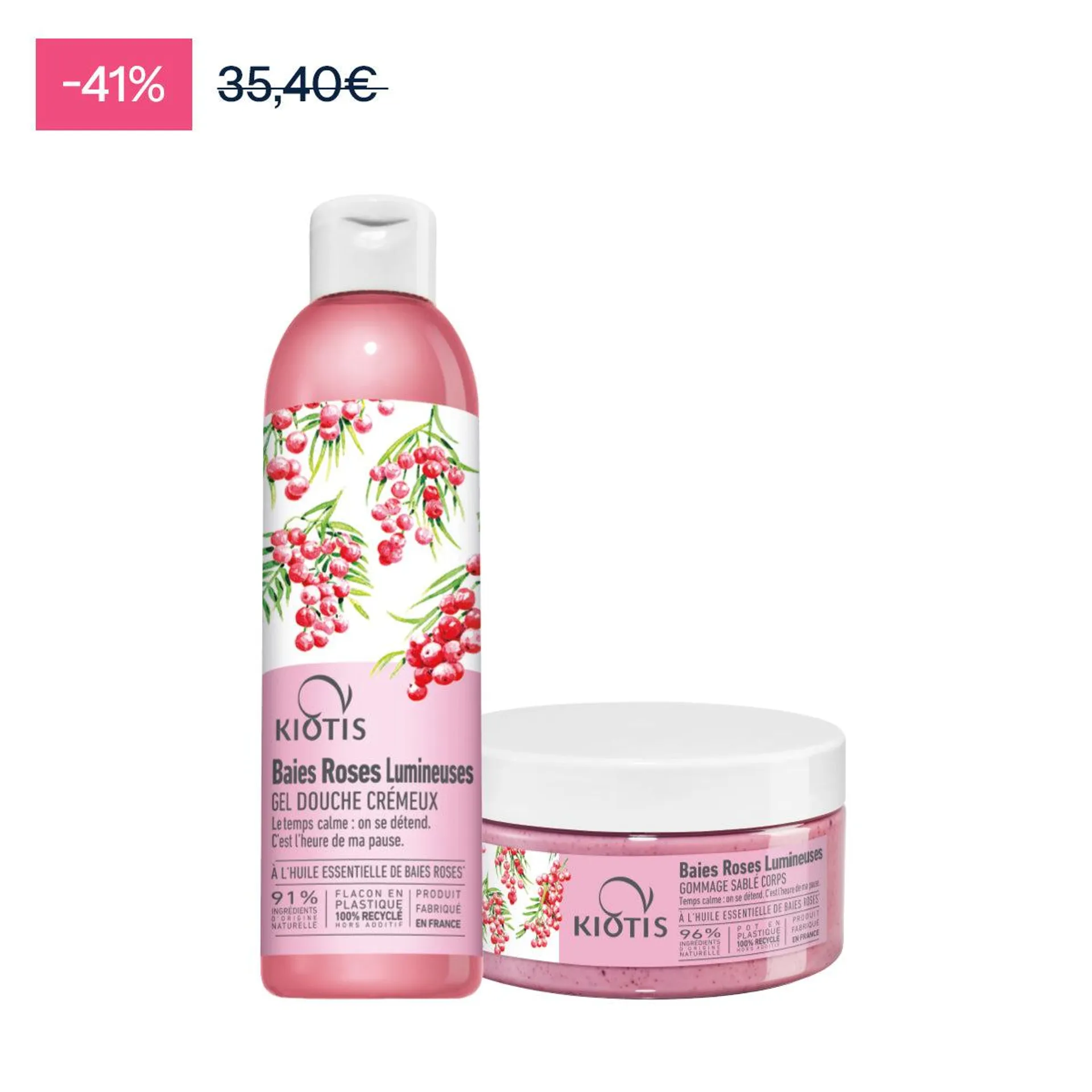 Set Gel doccia cremoso ed Esfoliante corpo agli Oli essenziali di Bacche Rosa