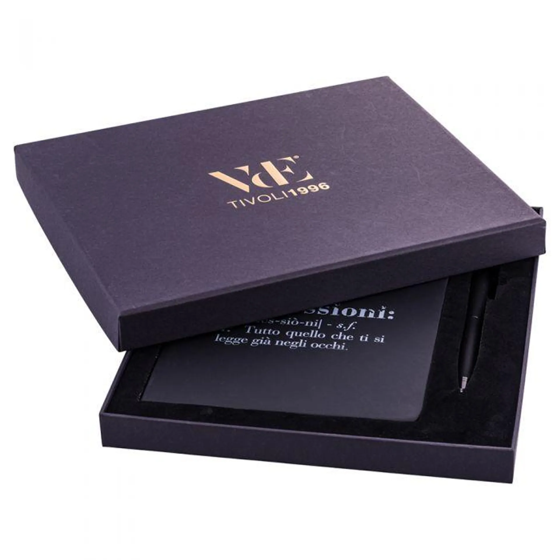 Set taccuino e penna, con scritta, copertina rigida, nero, Victionary