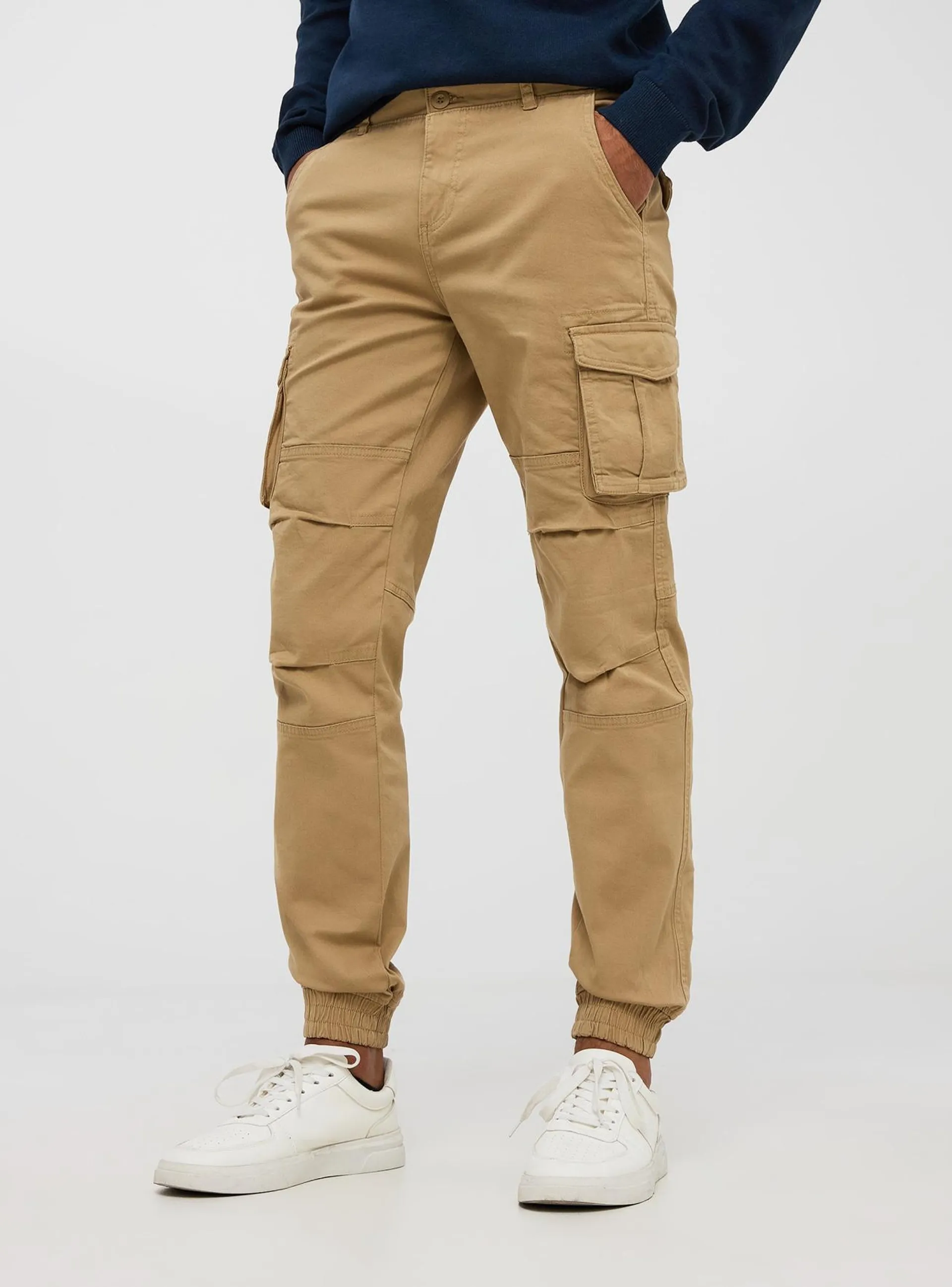 Pantaloni cargo con polsini Beige chiaro