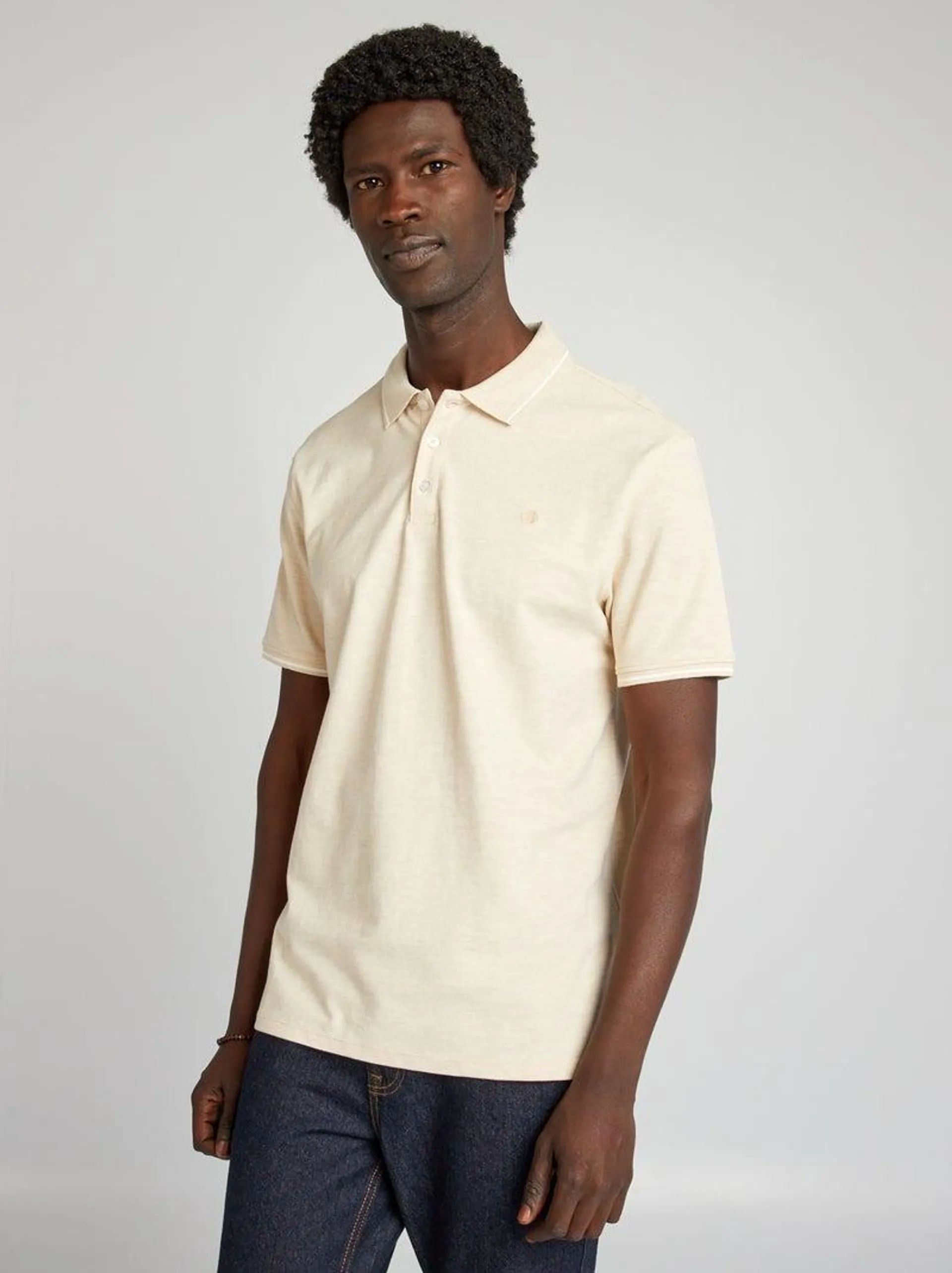 Polo en piqué de coton avec broderie poitrine - Beige