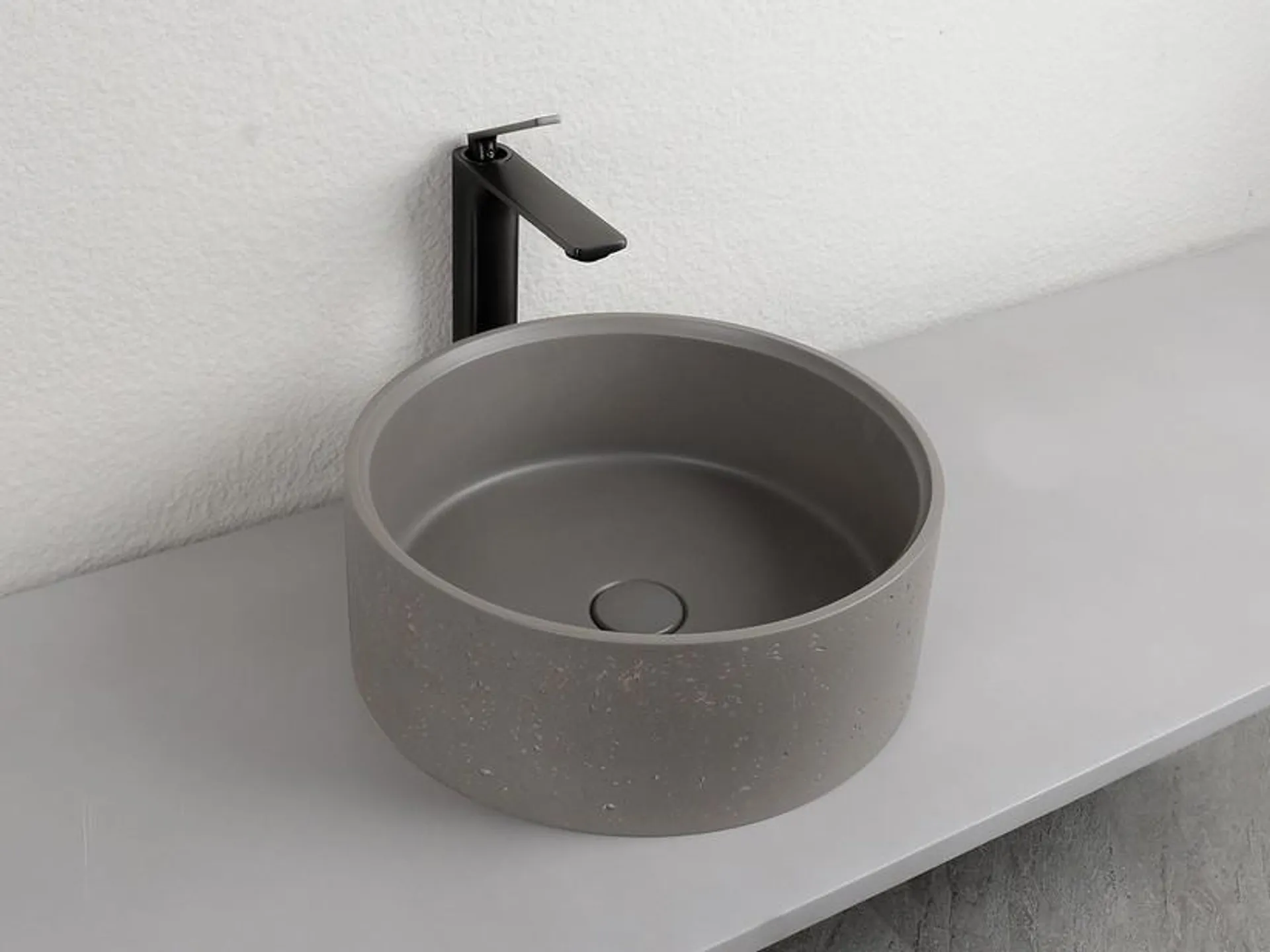 Lavabo da Appoggio Travertine Ø39xH15 cm in Resina e Cemento finitura Grigio Naturale