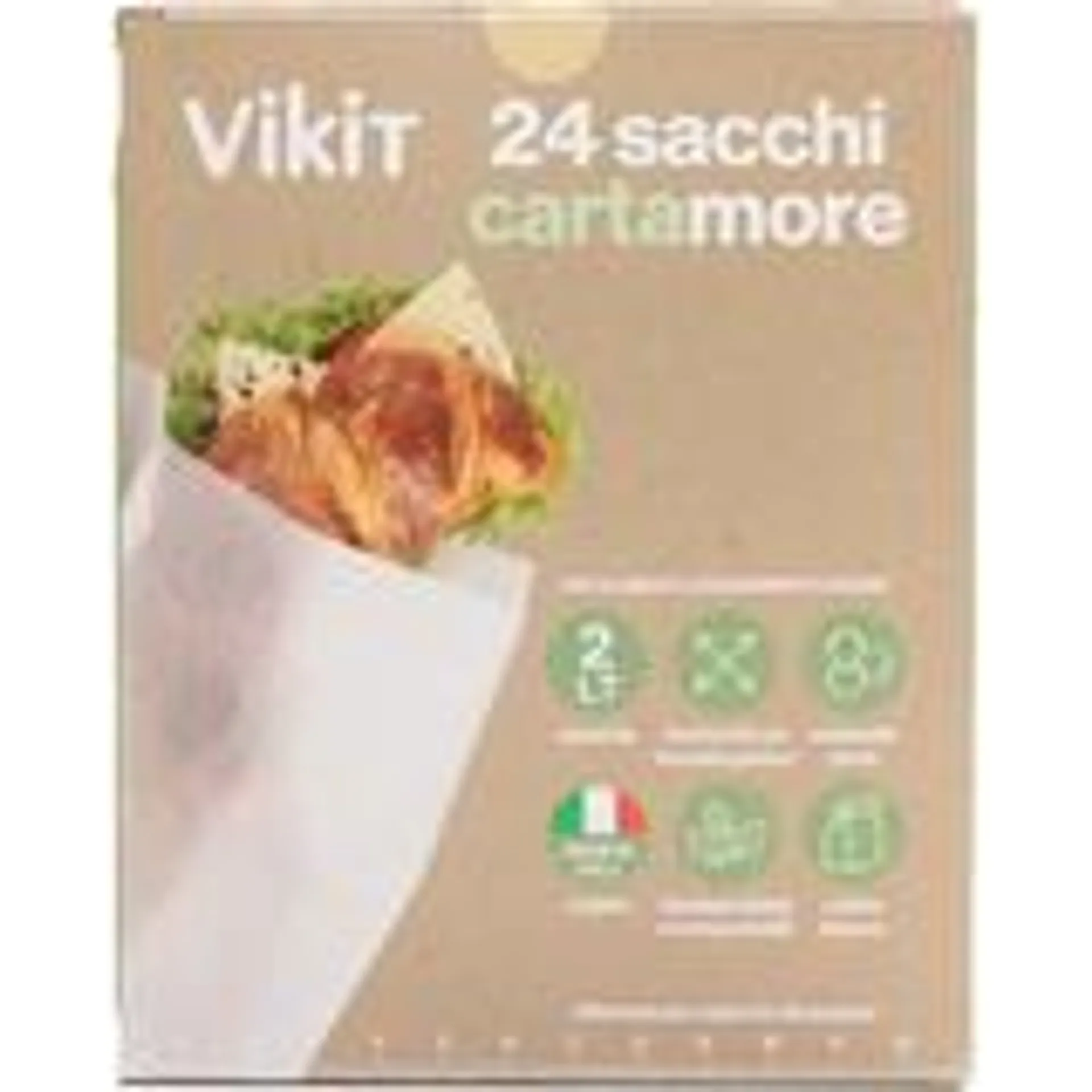 VIKIT 24 SACCHI CARTAMORE COLORE BIANCO FORMATO PANINO 12x9xH30 2 LT IN ASTUCCIO