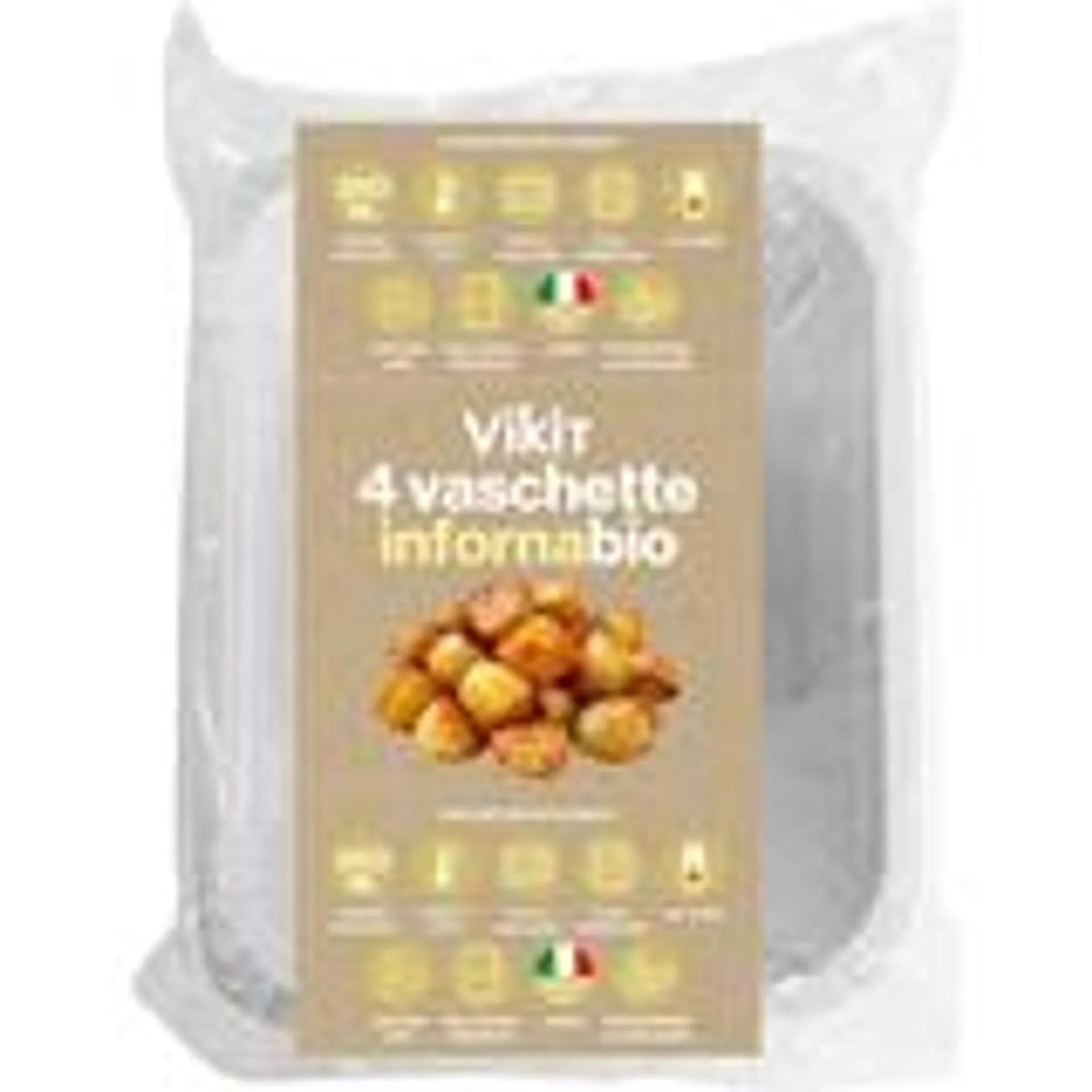 VIKIT 4 VASCHETTE INFORNABIO 1-2 PORZIONI, FORNO MICROONDE, FORNO TRADIZIONALE, FRIGO, FREEZER, ABBATTITORE +220°C -40°C BIODEGRADABILI e COMPOSTABILI 560 ML