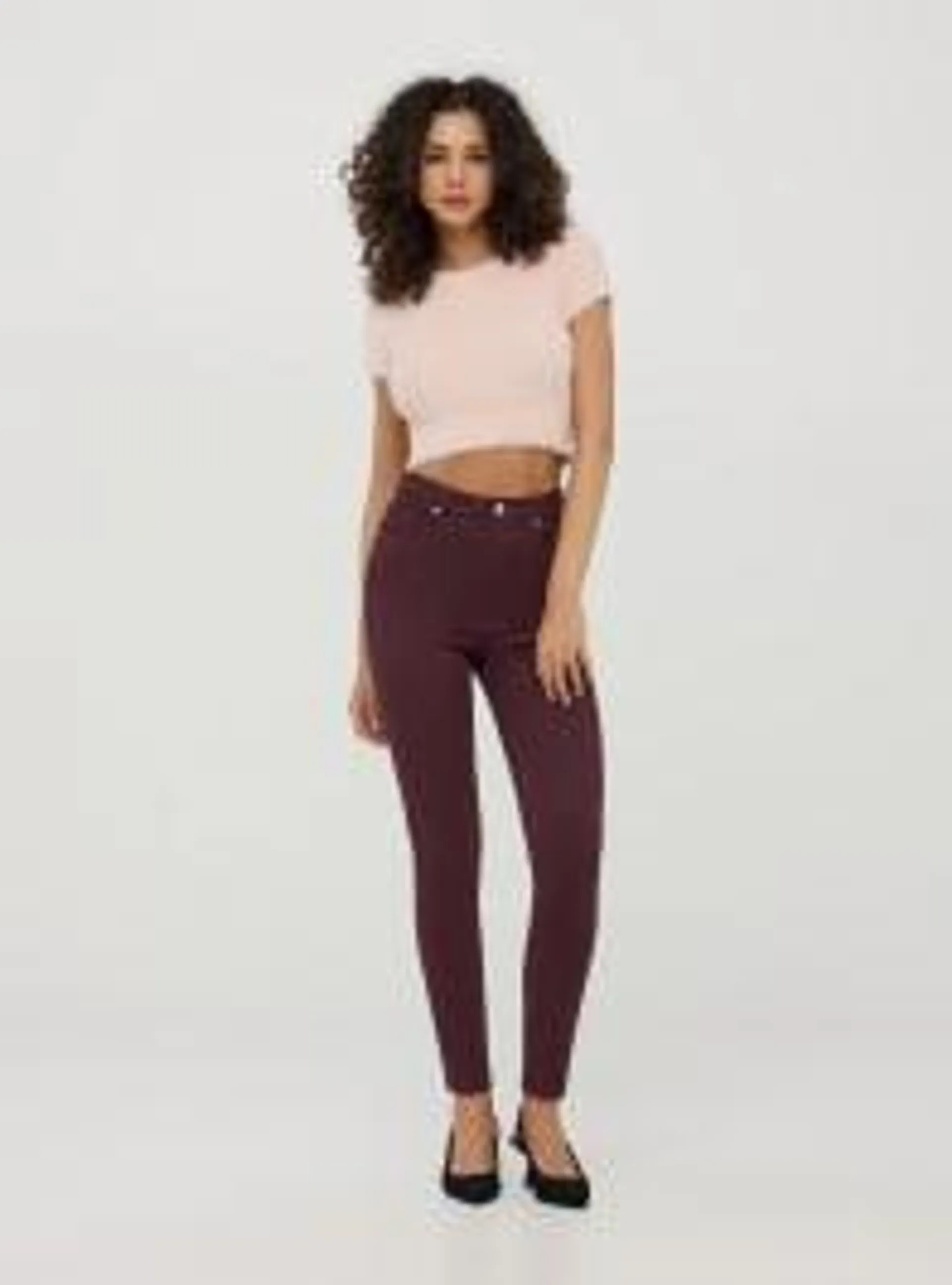 Pantaloni skinny a vita alta Bordeaux scuro