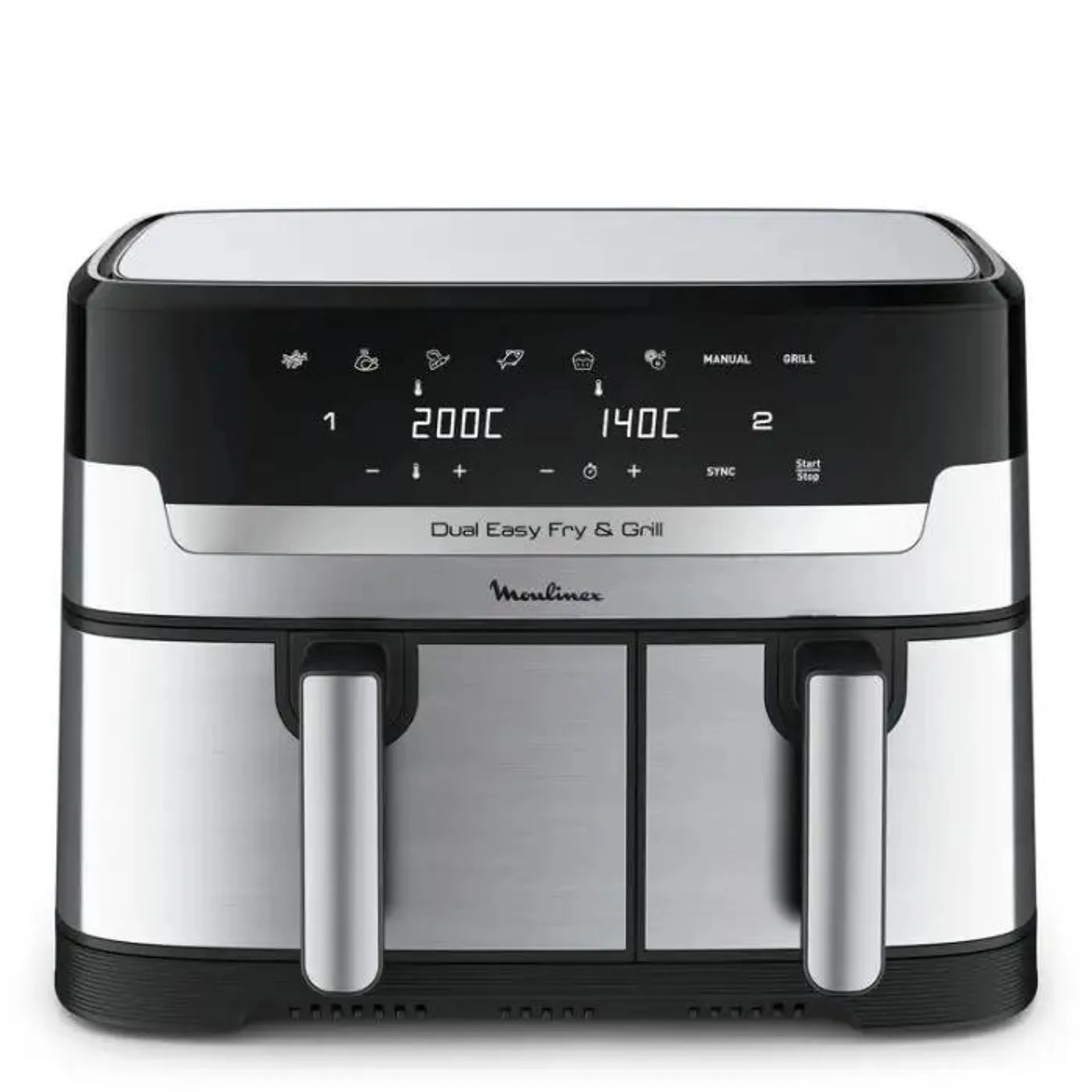 Moulinex dual easy fry ez905d20 friggitrice doppia 8,3 l indipendente 2450 w friggitrice ad aria calda nero, acciaio inox