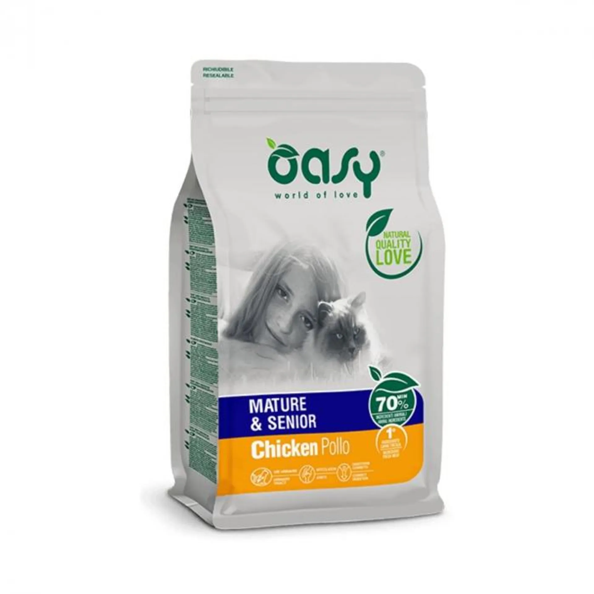 Oasy Cat Mature & Senior crocchette per gatti senior Pollo 1,5kg