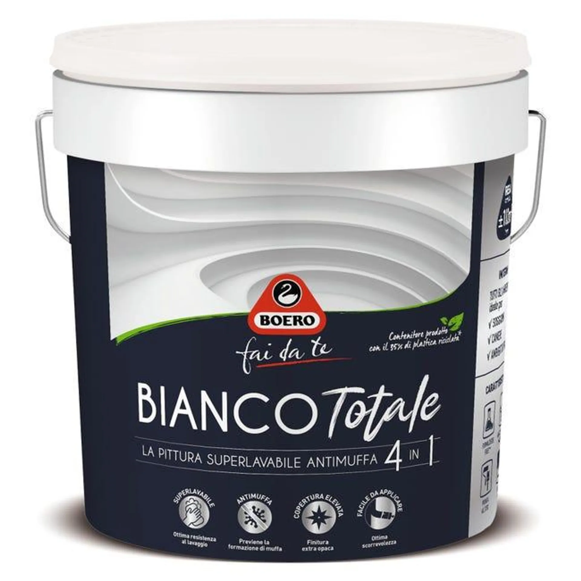 Pittura per interni super lavabile, antimuffa, BOERO FAI DA TE Biancototale bianco opaco, 14 L