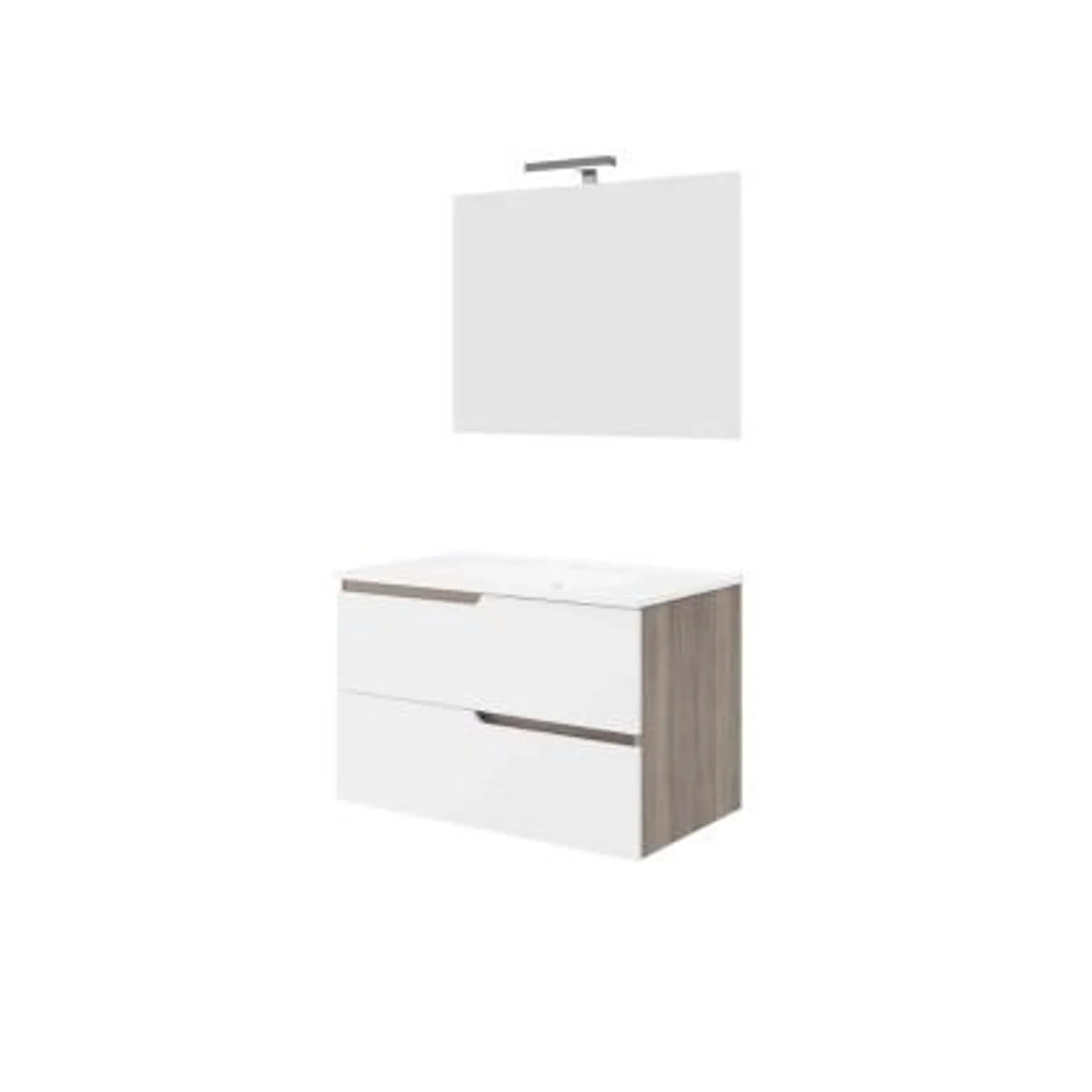 Set mobile bagno sospeso 80 cm rovere con 2 cassetti e specchiera