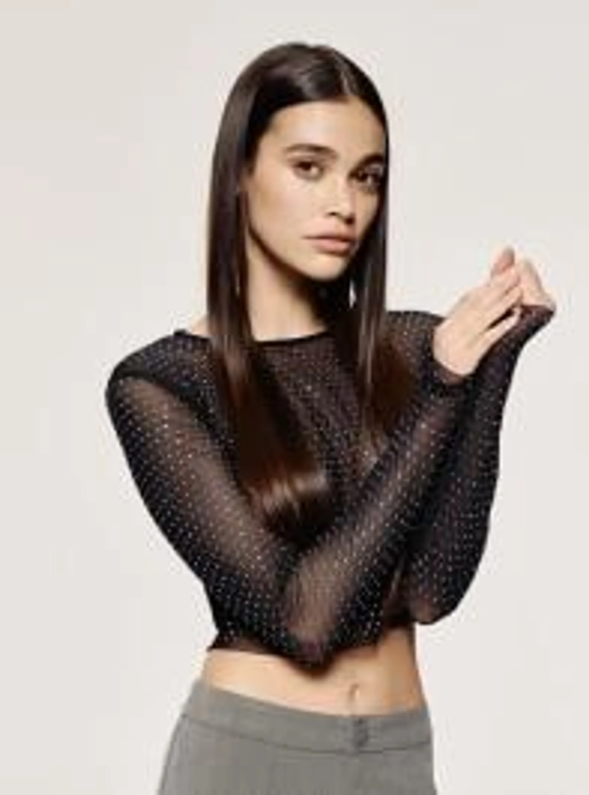 Maglia crop con strass Nero