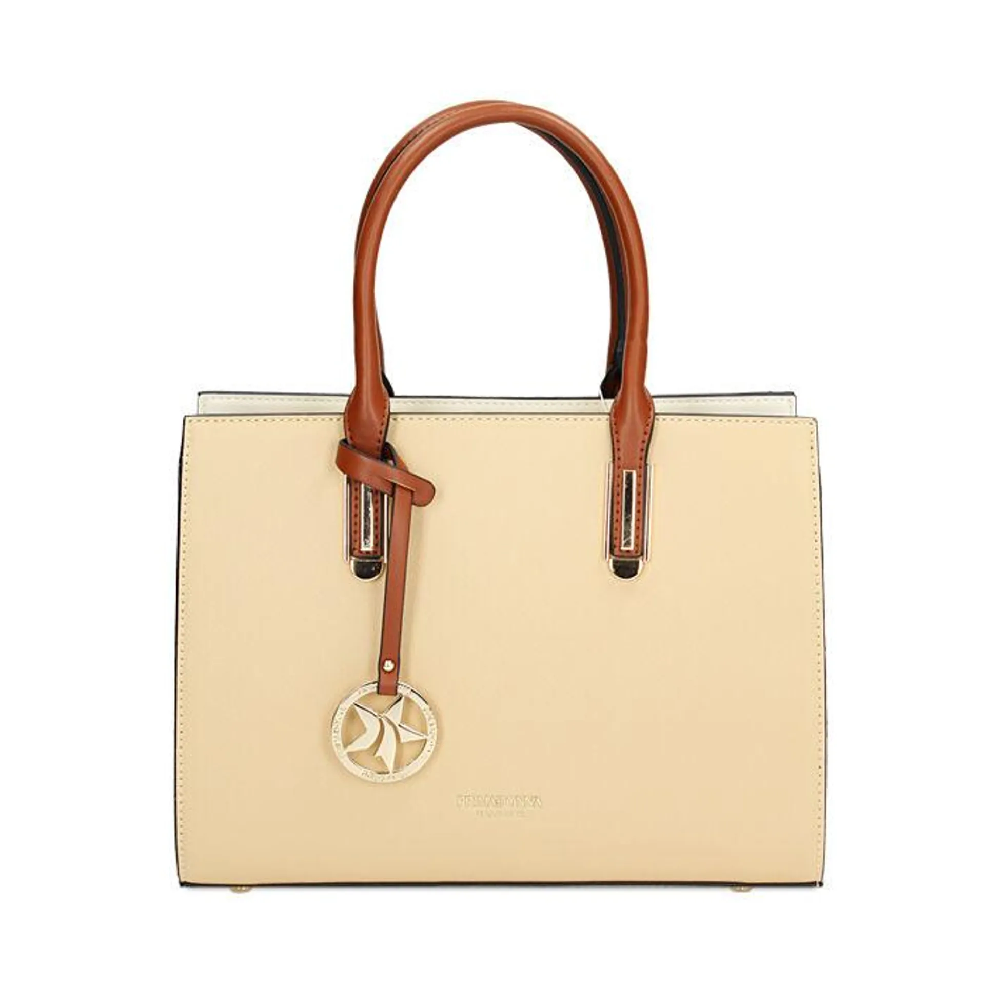 Borsa a mano beige-bianco con zip