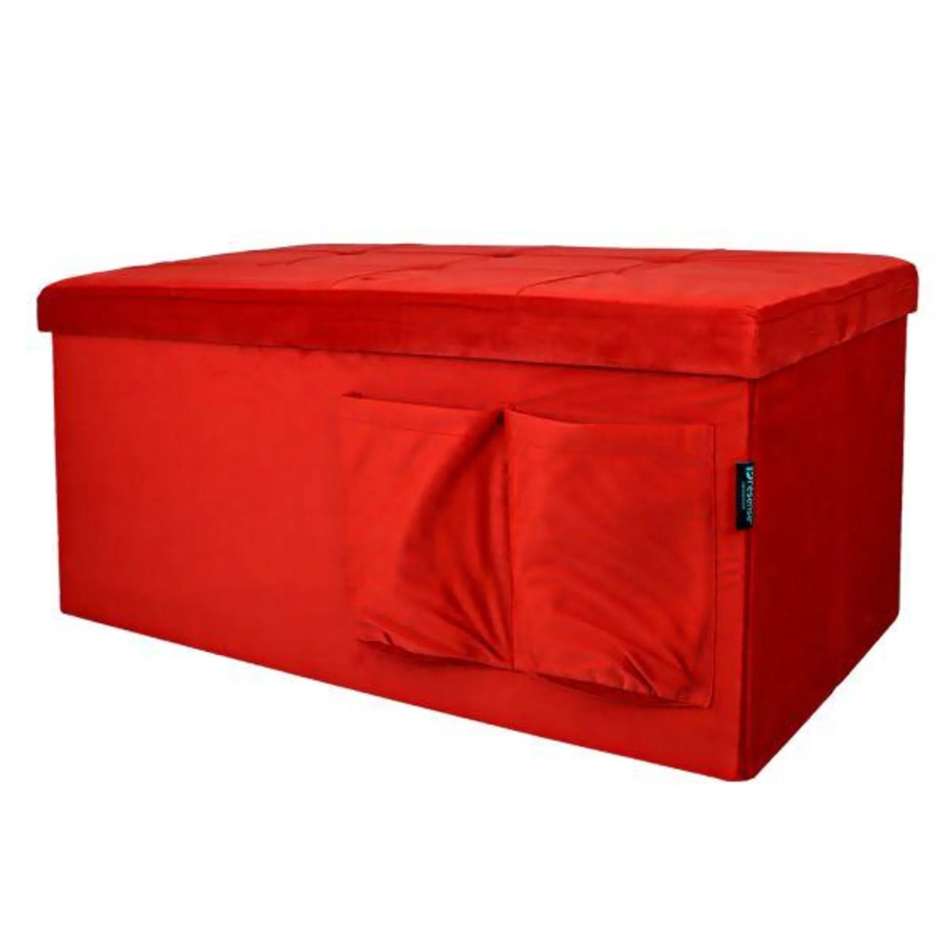 POUF CONTENITORE IN VELLUTO CON TASCHE 76X38 ROSSO