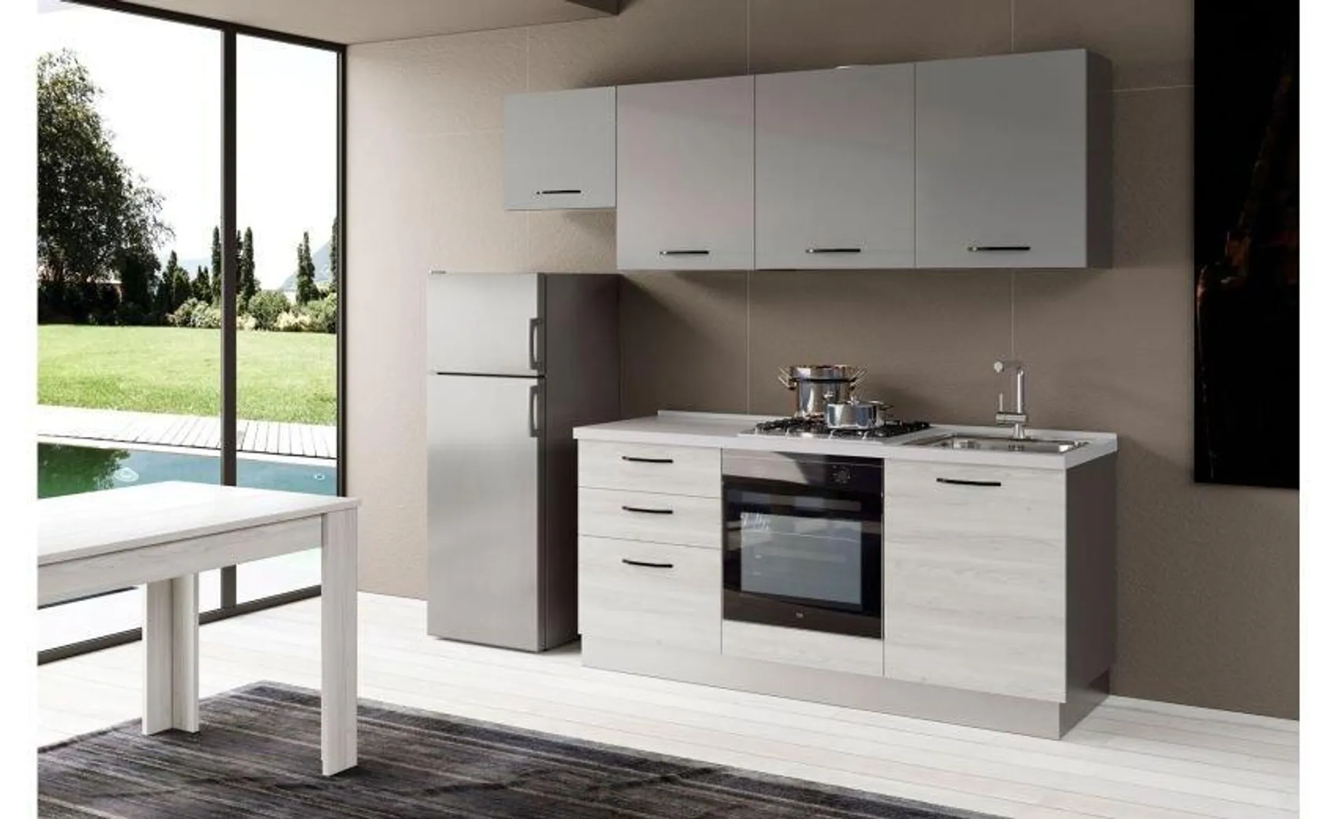 Gilda cucina 240 cm colore frassino ghiaccio e light grey