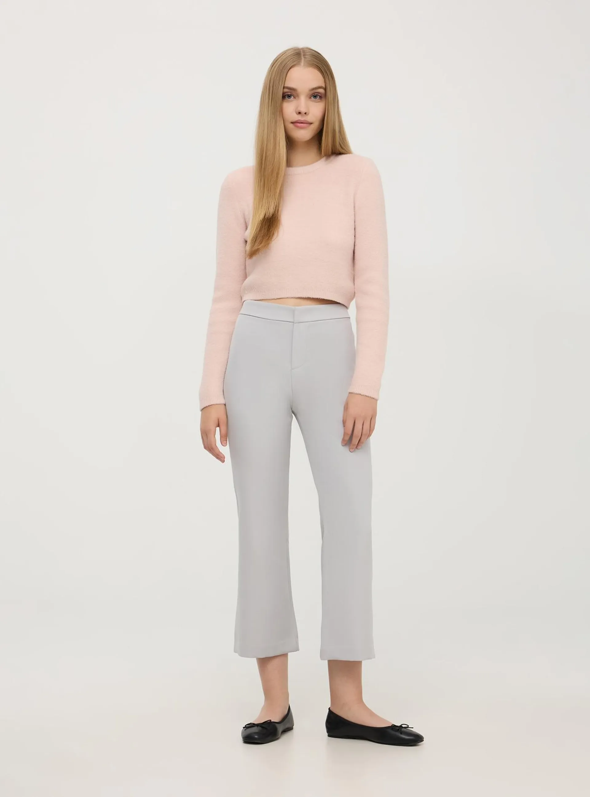 Pantaloni flare crop grigio melange