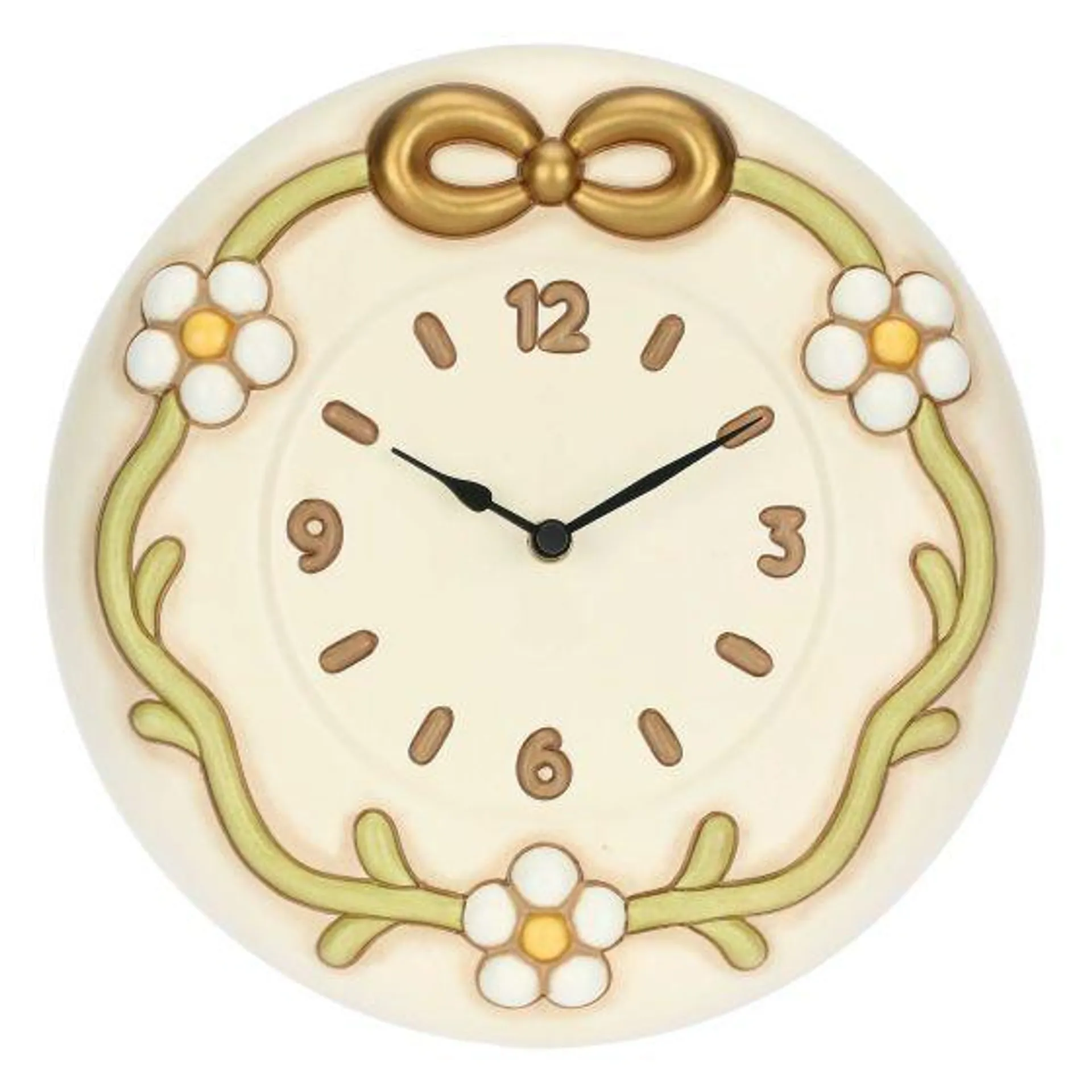 Orologio con margherite e fiocco in ceramica
