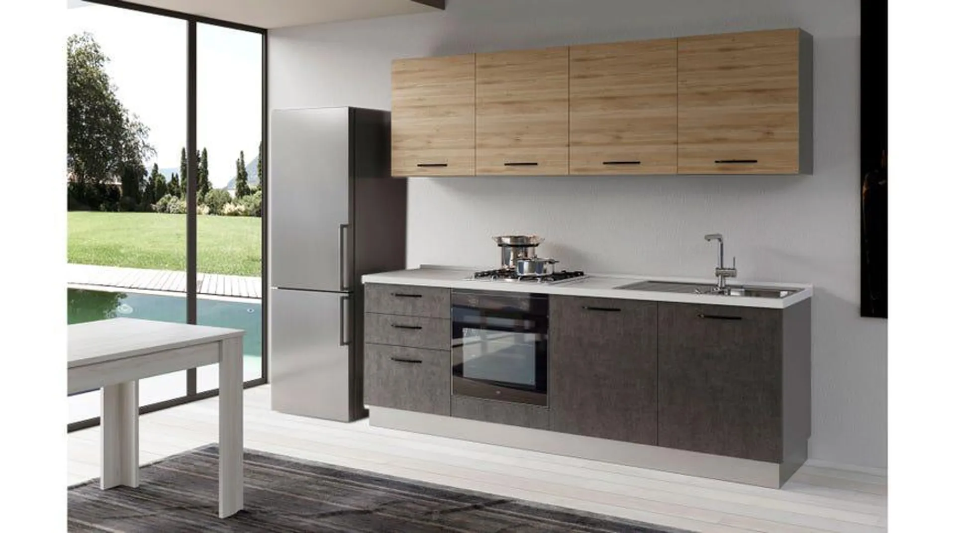 Gilda cucina 300 cm colore portland e rovere cadiz