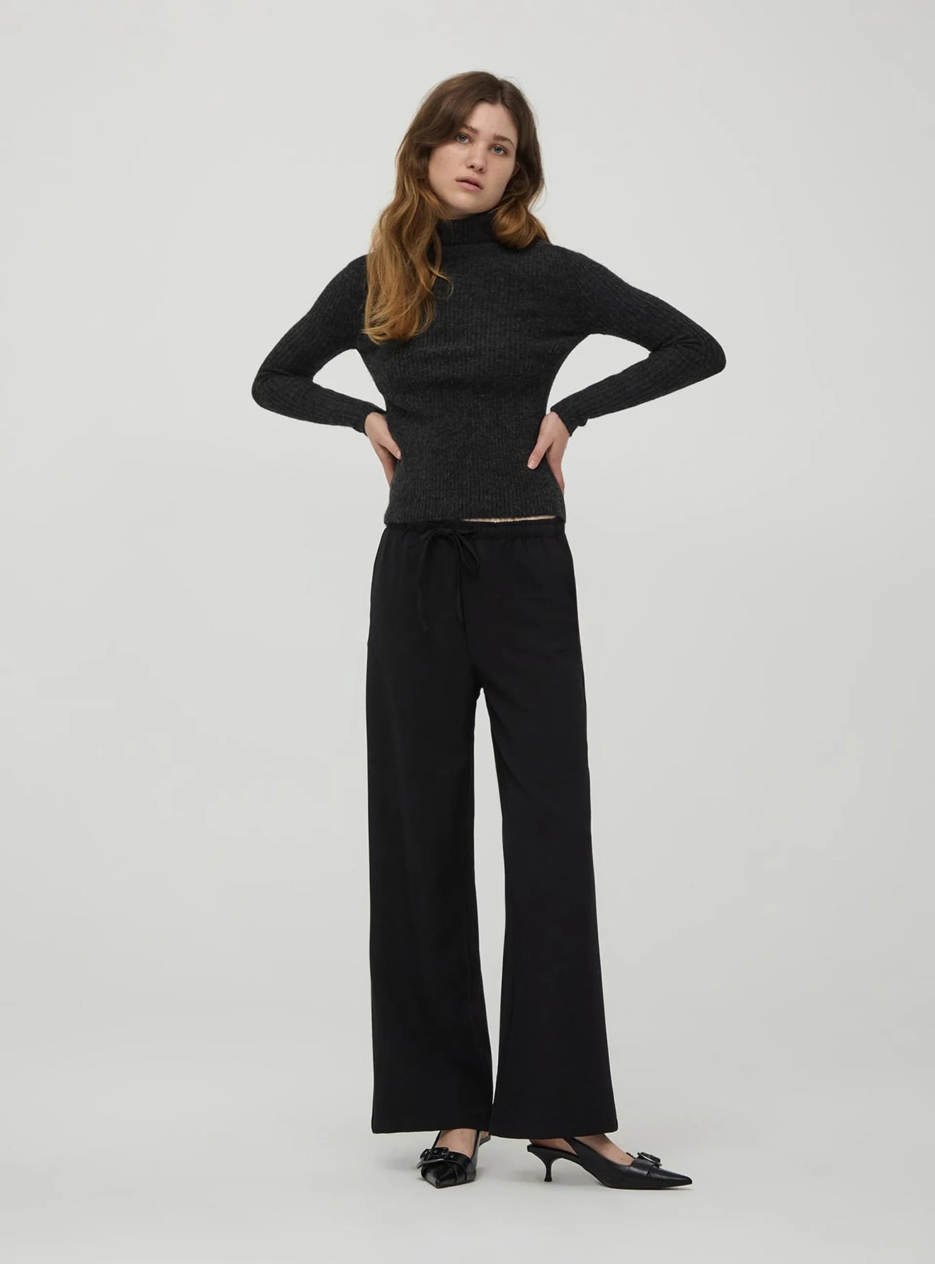 Pantaloni wide leg con coulisse Nero