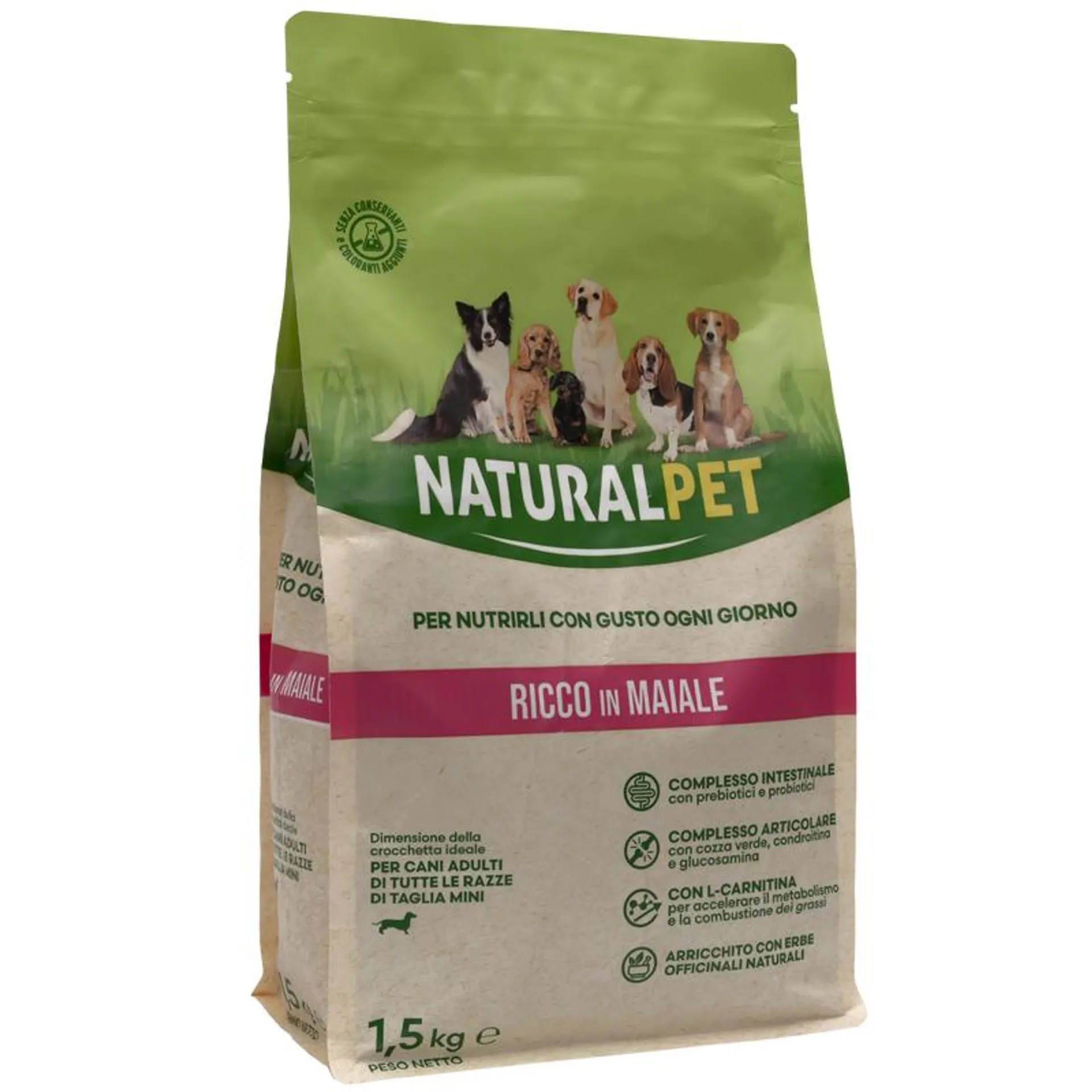 Naturalpet Dog Adult Mini ricco in Maiale 1,5 kg