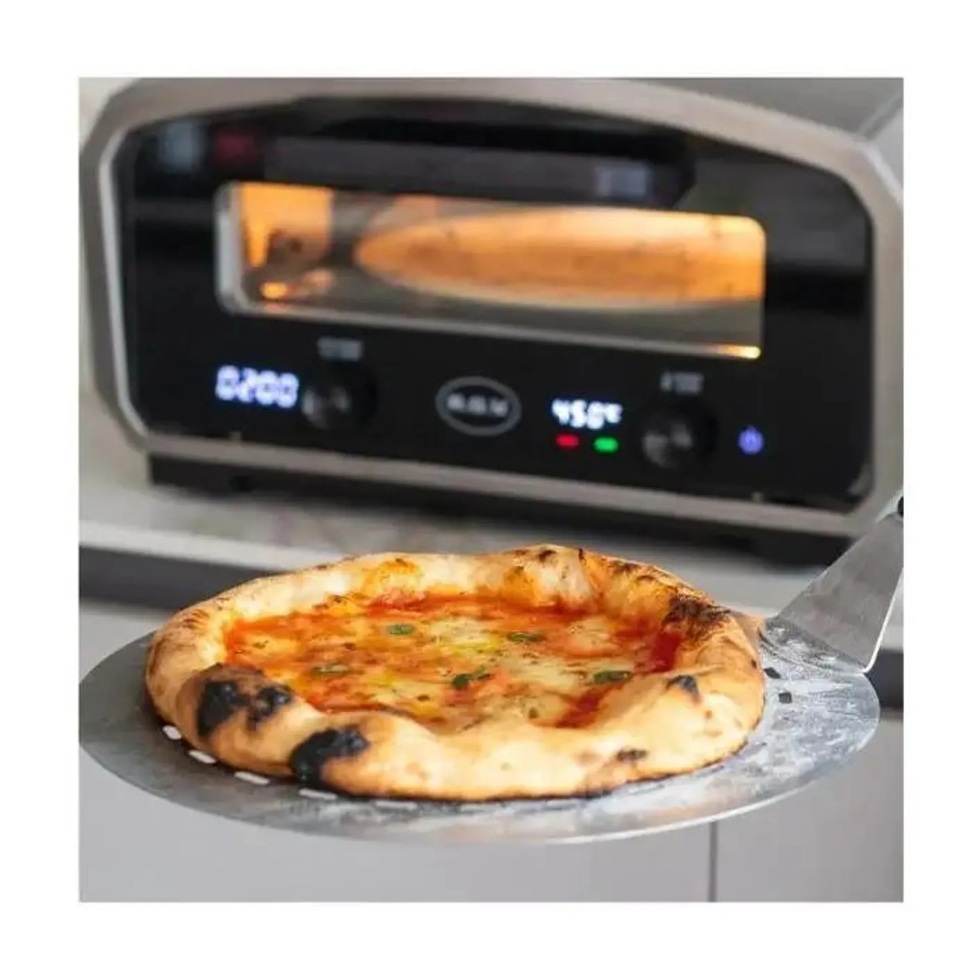 R.g.v. forno pizza vulcano 33cm piatto girevole 450 gradi touchscreen silver/nero