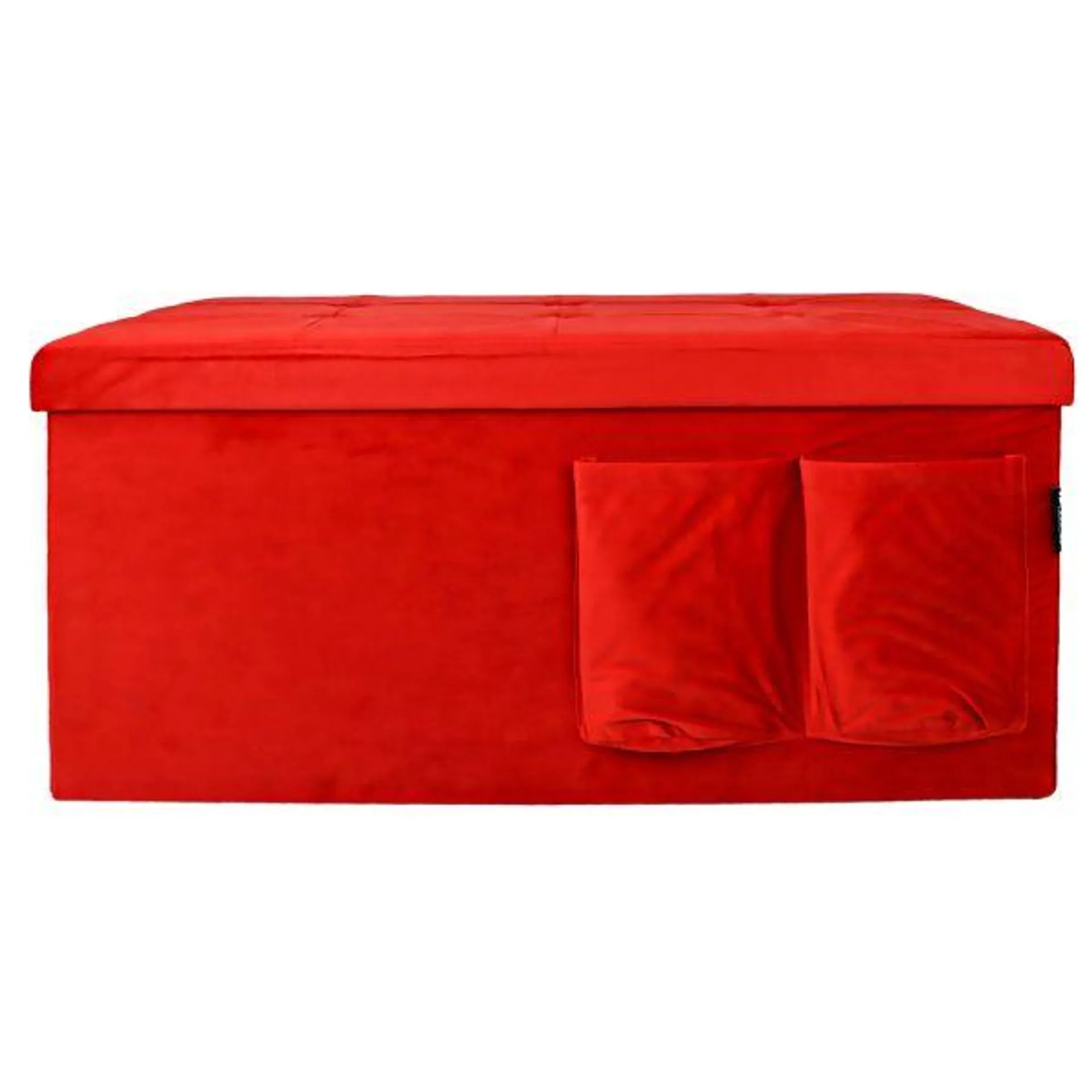 POUF CONTENITORE IN VELLUTO CON TASCHE 76X38 ROSSO