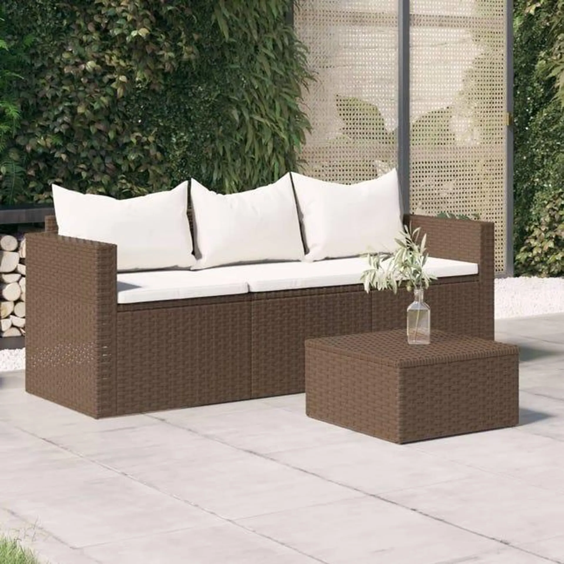 Divano da Giardino，Divano per esterno，Sofà a 3 Posti con Cuscini in Polyrattan Marrone CFW16661