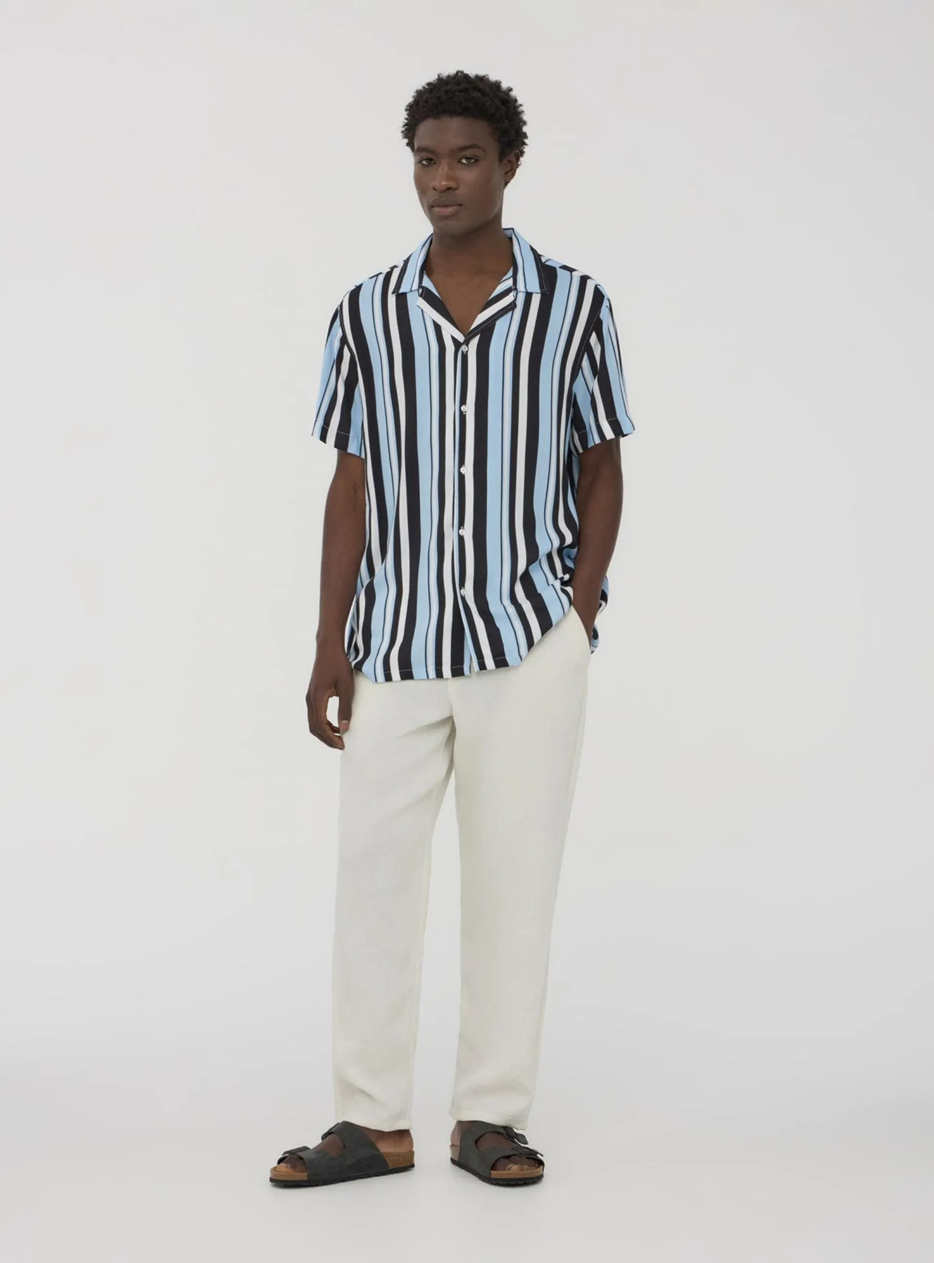 Camicia a righe in viscosa Var celeste