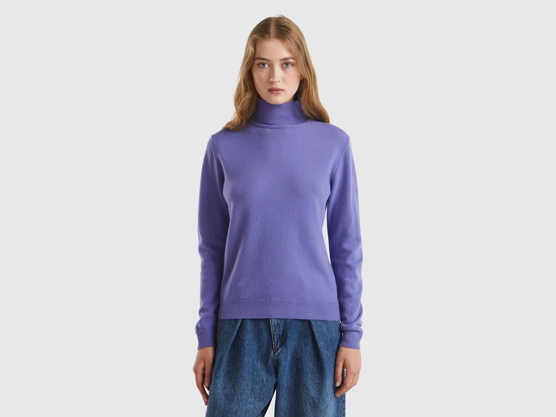 Maglione dolcevita viola in pura lana Merino