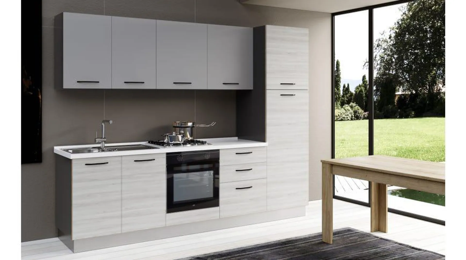 Gilda cucina 270 cm colore frassino ghiaccio e light grey