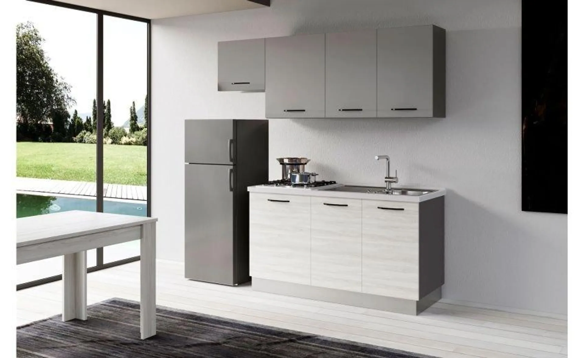 Gilda cucina 210 cm colore frassino ghiaccio e light grey