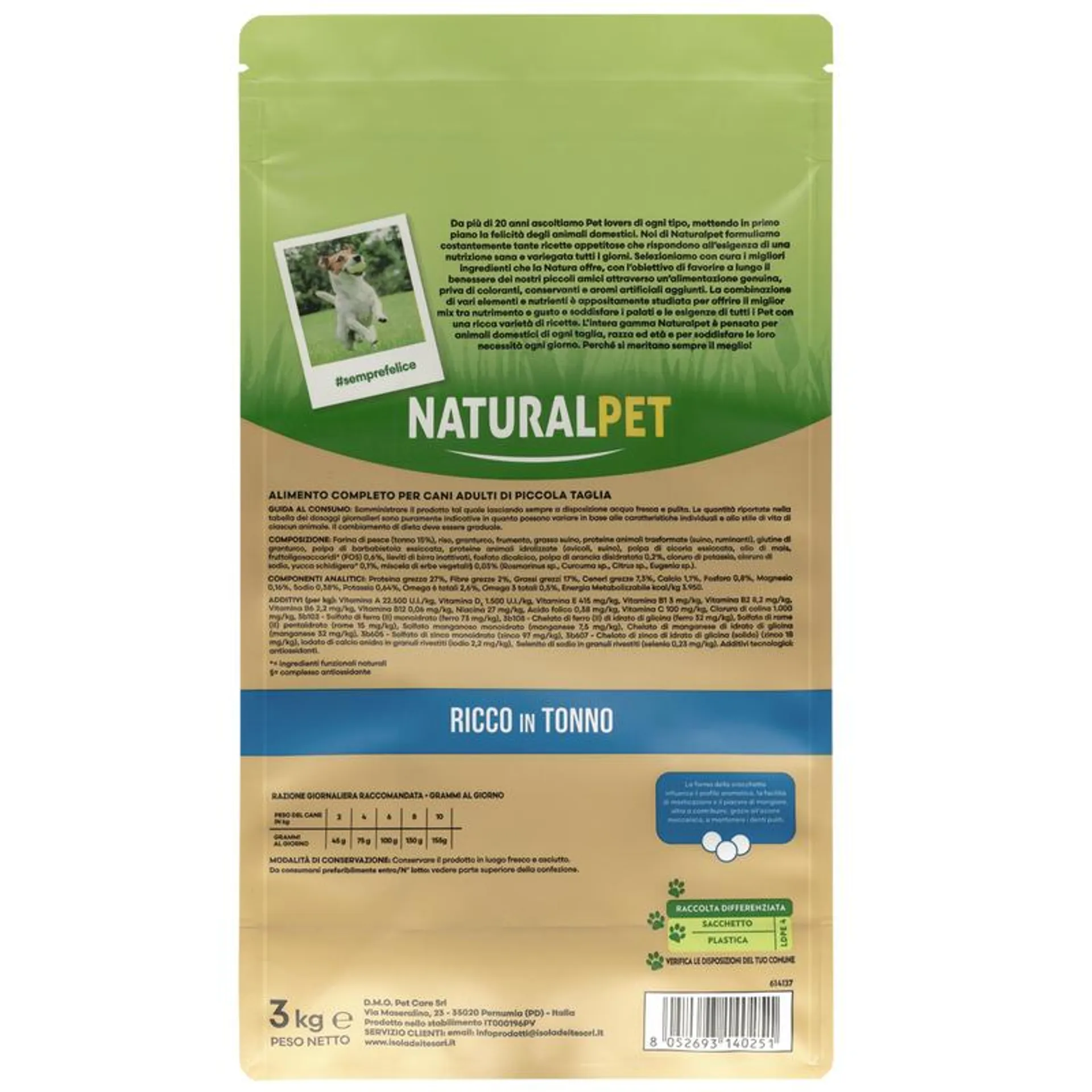 Naturalpet Premium Dog Adult Mini ricco in Tonno 3 kg