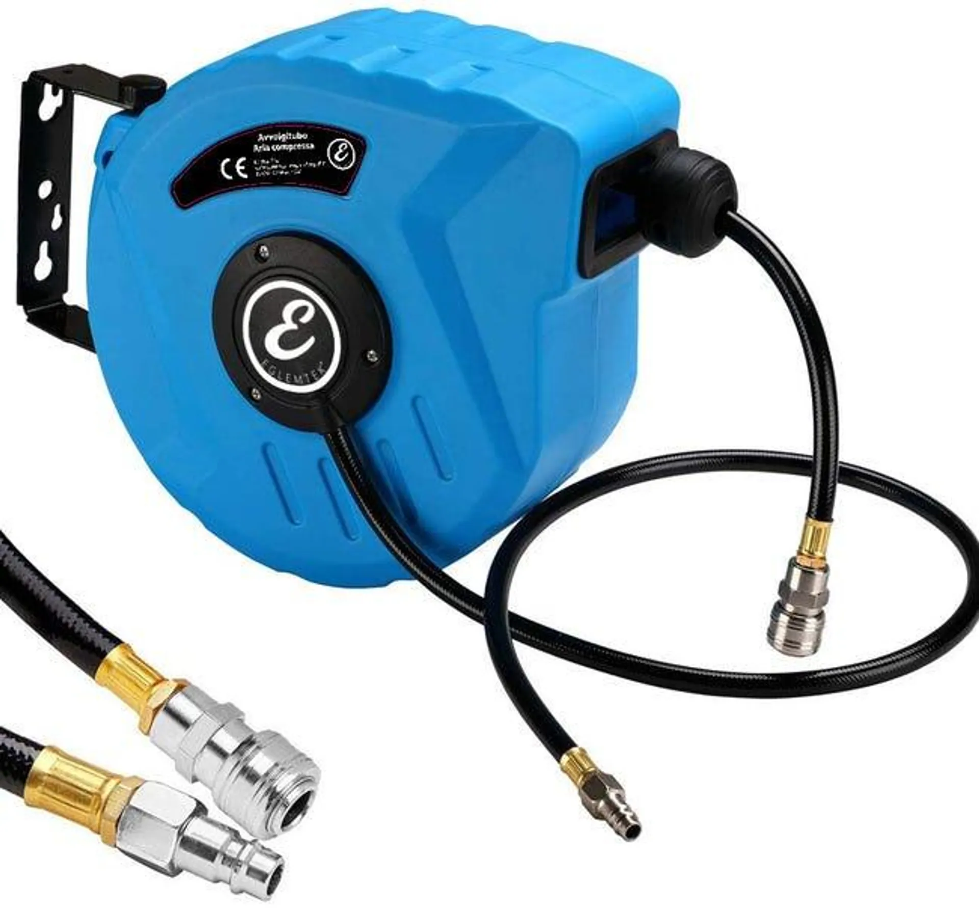 Avvolgitubo Aria Compressa Tubo Professionale Attacco 1/4" Fissaggio Parete Muro Sistema Blocco Automatico Riavvolgitore Pressione 24 Bar 10 + 1 Mt
