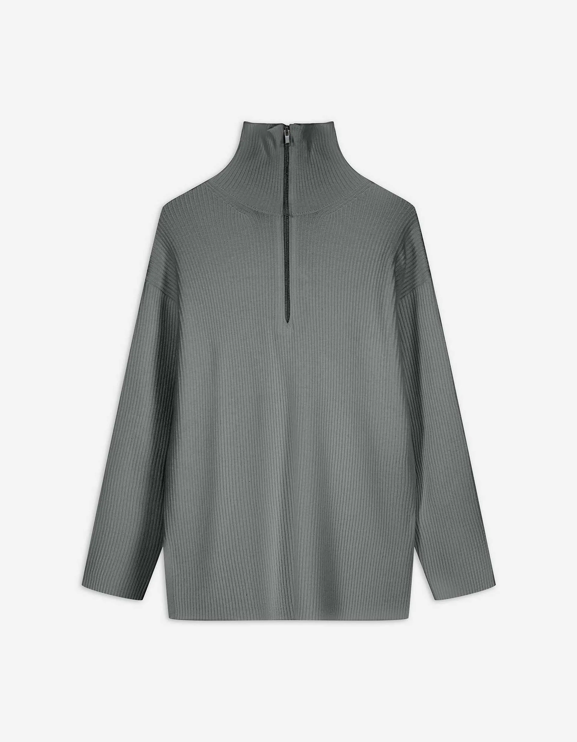 Pullover - Zip - grigio