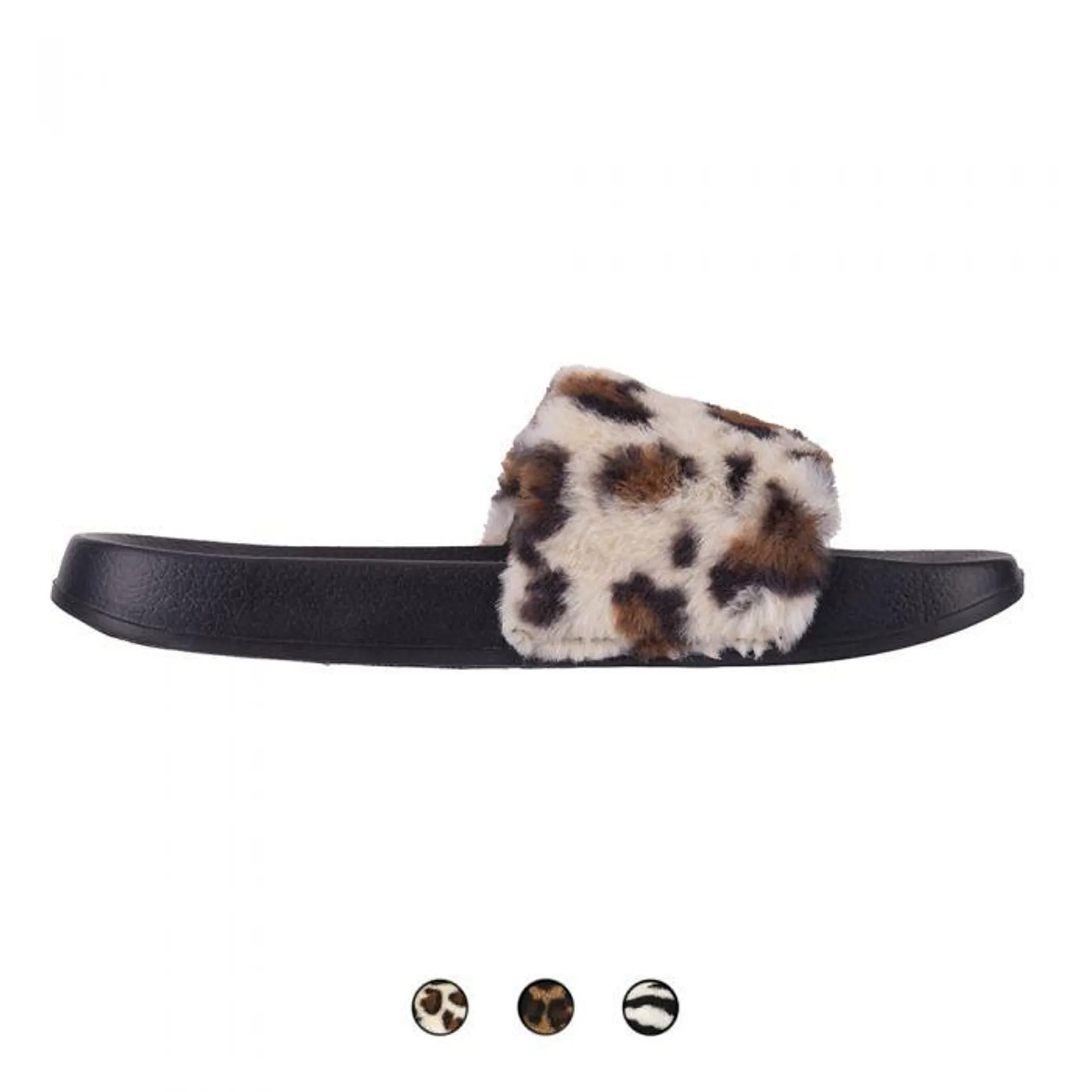 Ciabatte in ecopelliccia animalier, Piuma