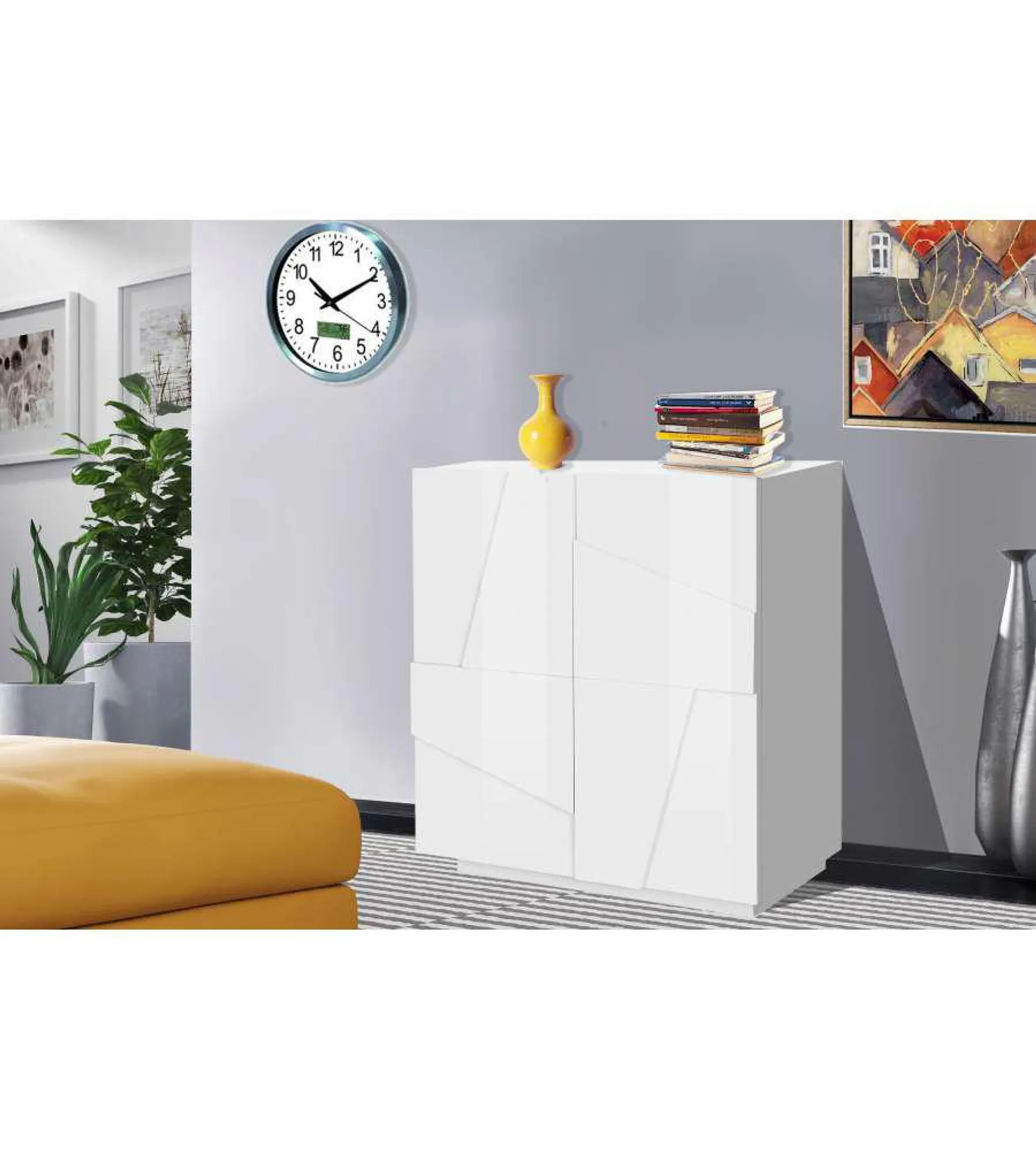 Credenza Ping Moderna 2 Ante Battente Bianco Lucido