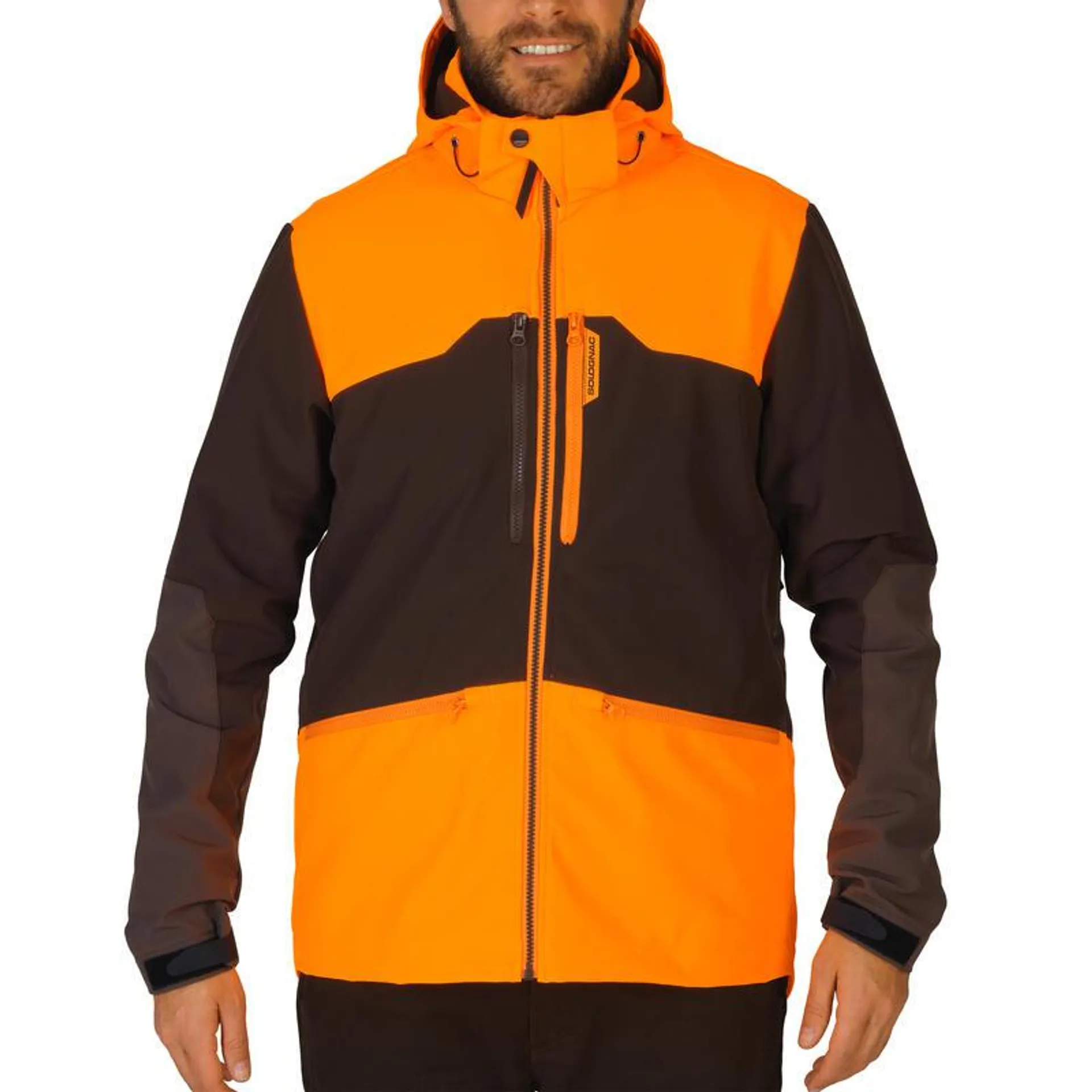 Giacca caccia SOFTSHELL 500 marrone-fluo