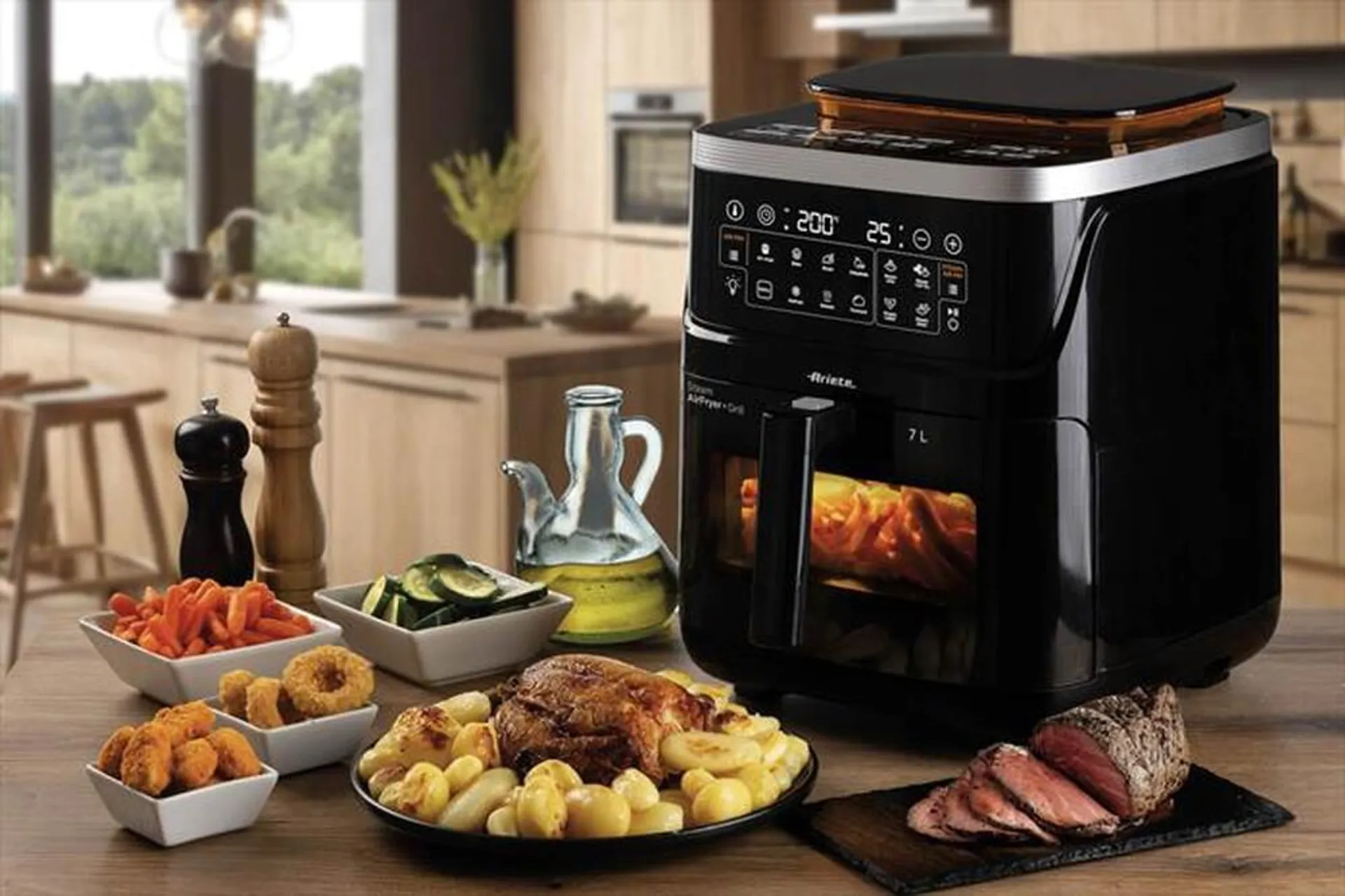 ARIETE - 4636/00 FRIGGITRICE AD ARIA, VAPORE E GRILL-Black