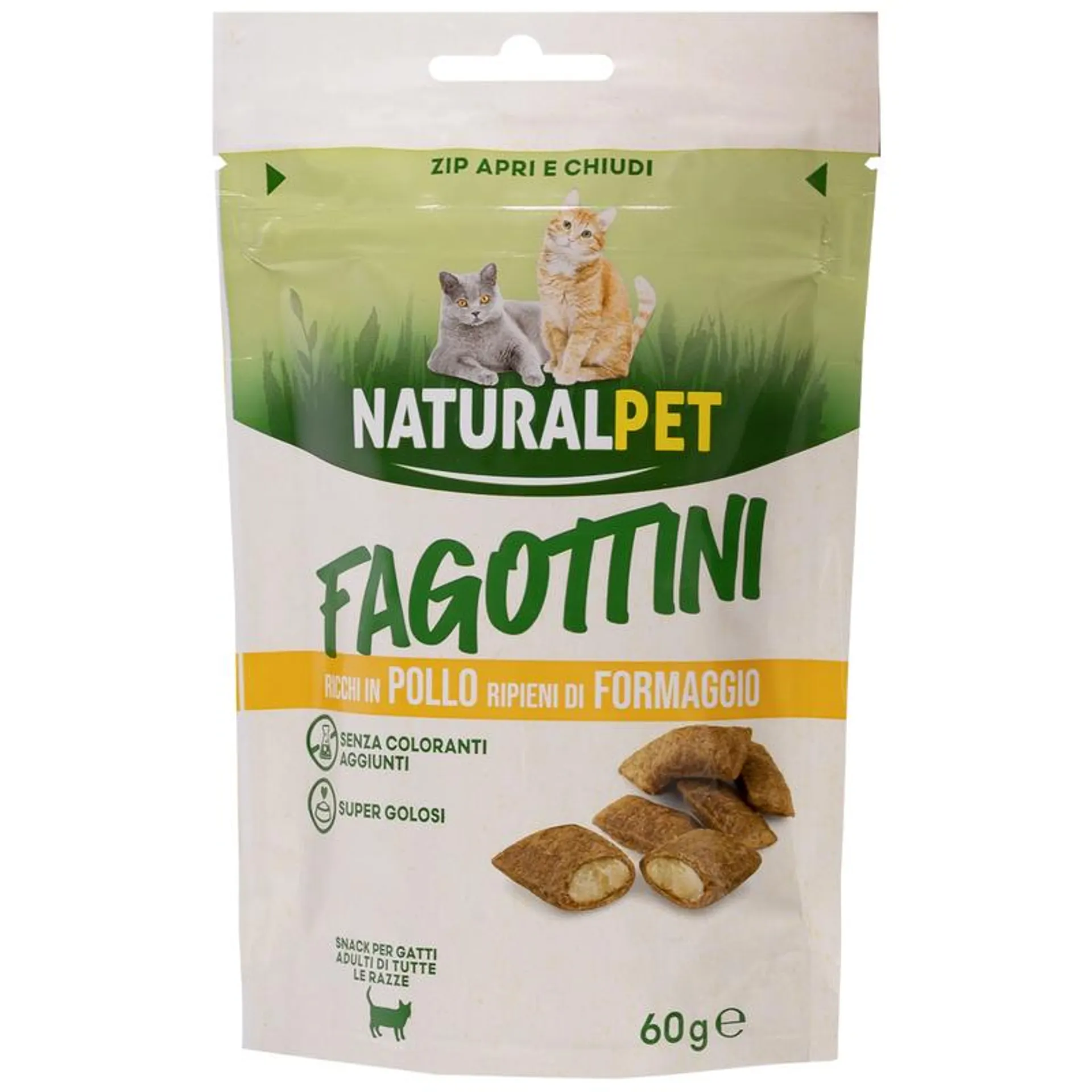 Naturalpet Snack Fagottini ricchi in Pollo ripieni di Formaggio 60 gr