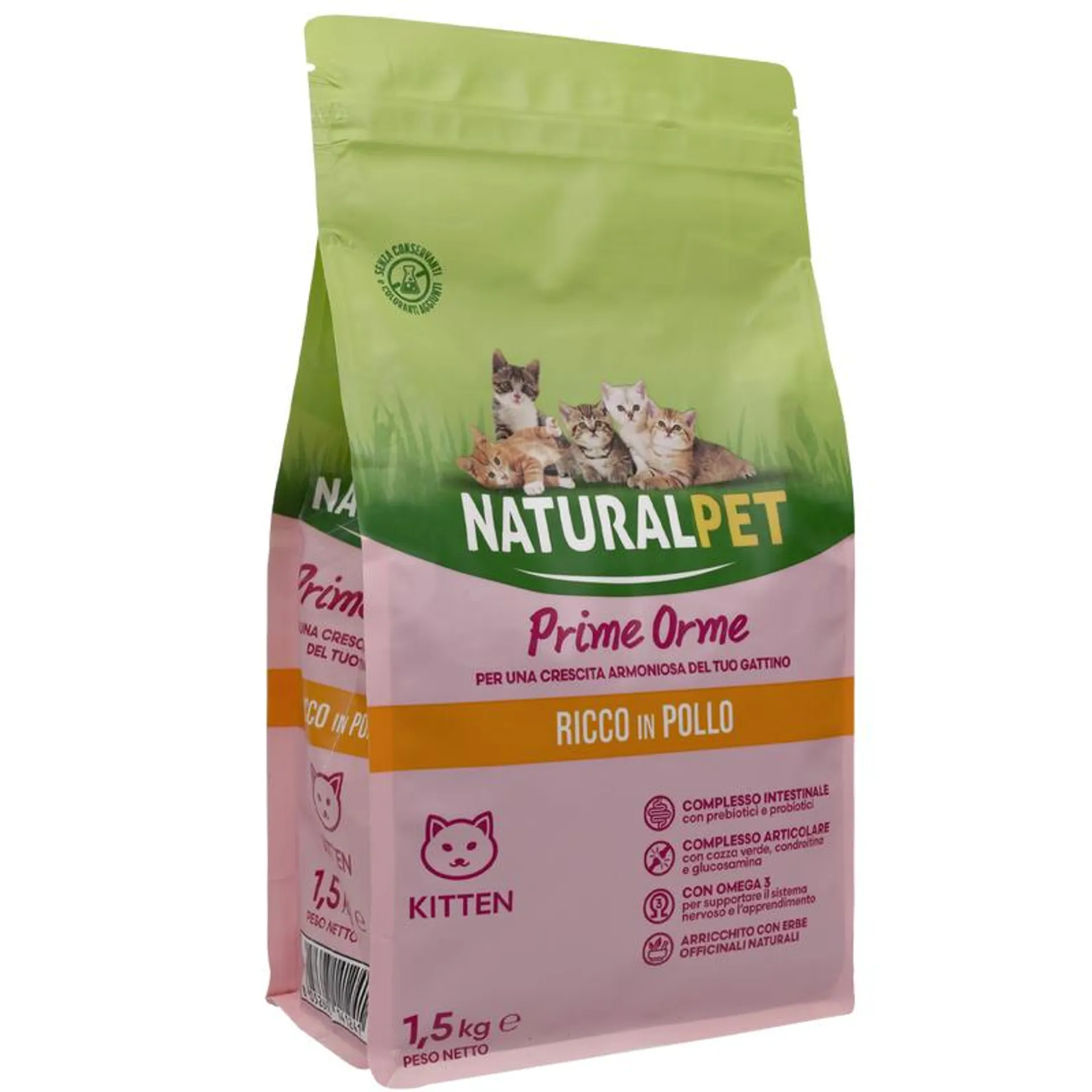 Naturalpet Prime Orme Kitten ricco in Pollo 1,5kg