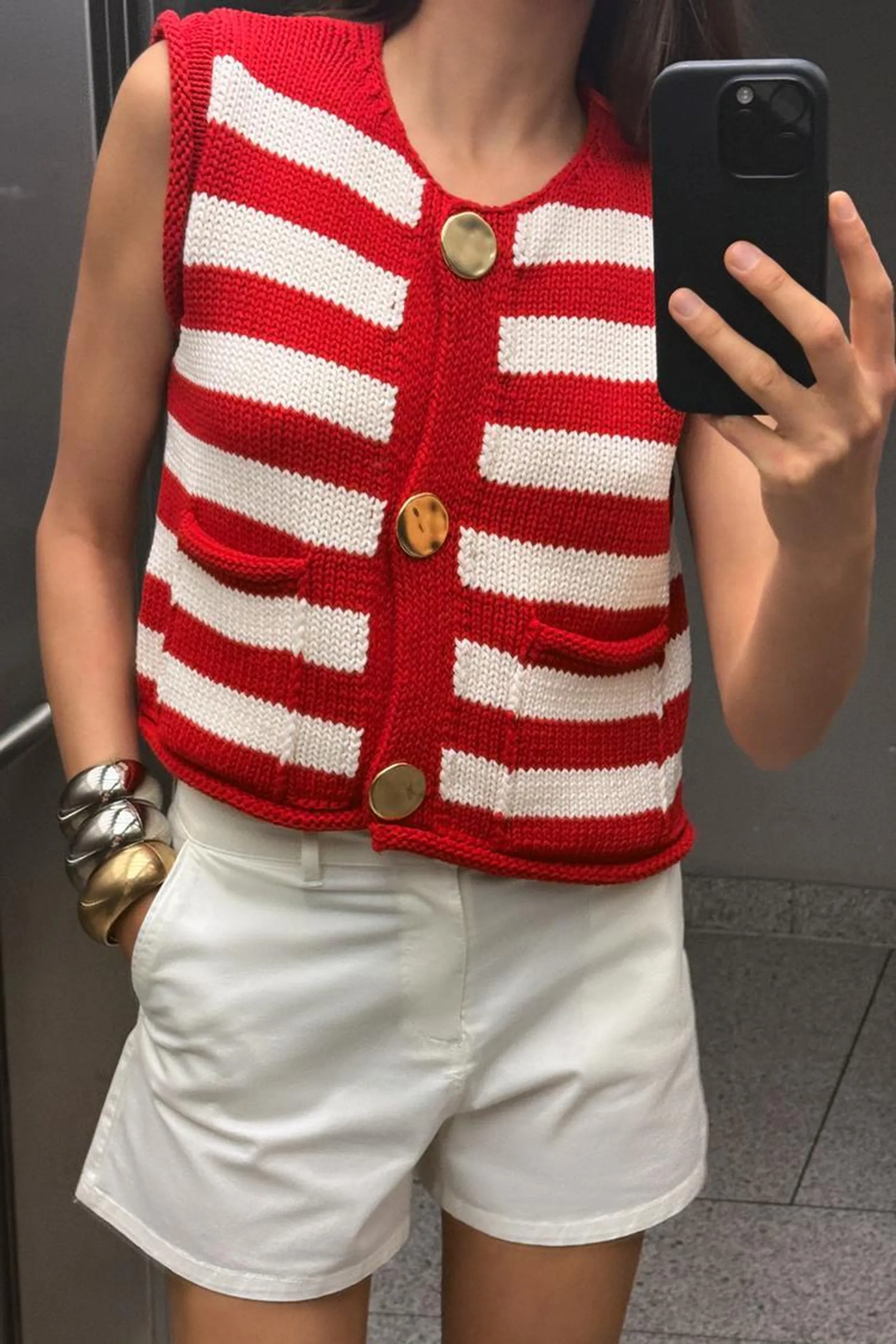 TOP GILET IN MAGLIA A RIGHE