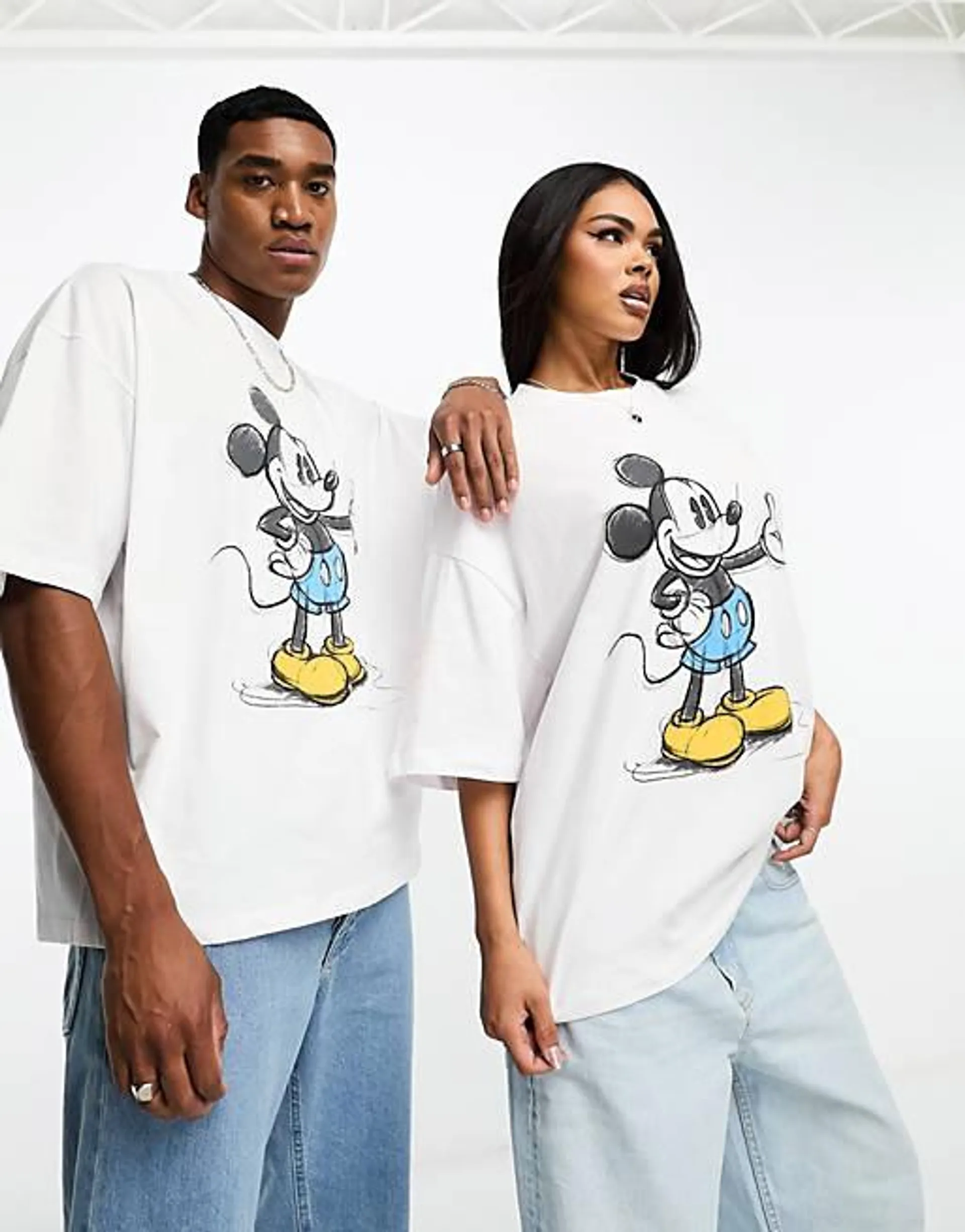 ASOS DESIGN - T-shirt oversize unisex bianco sporco con stampa "Mickey Mouse"