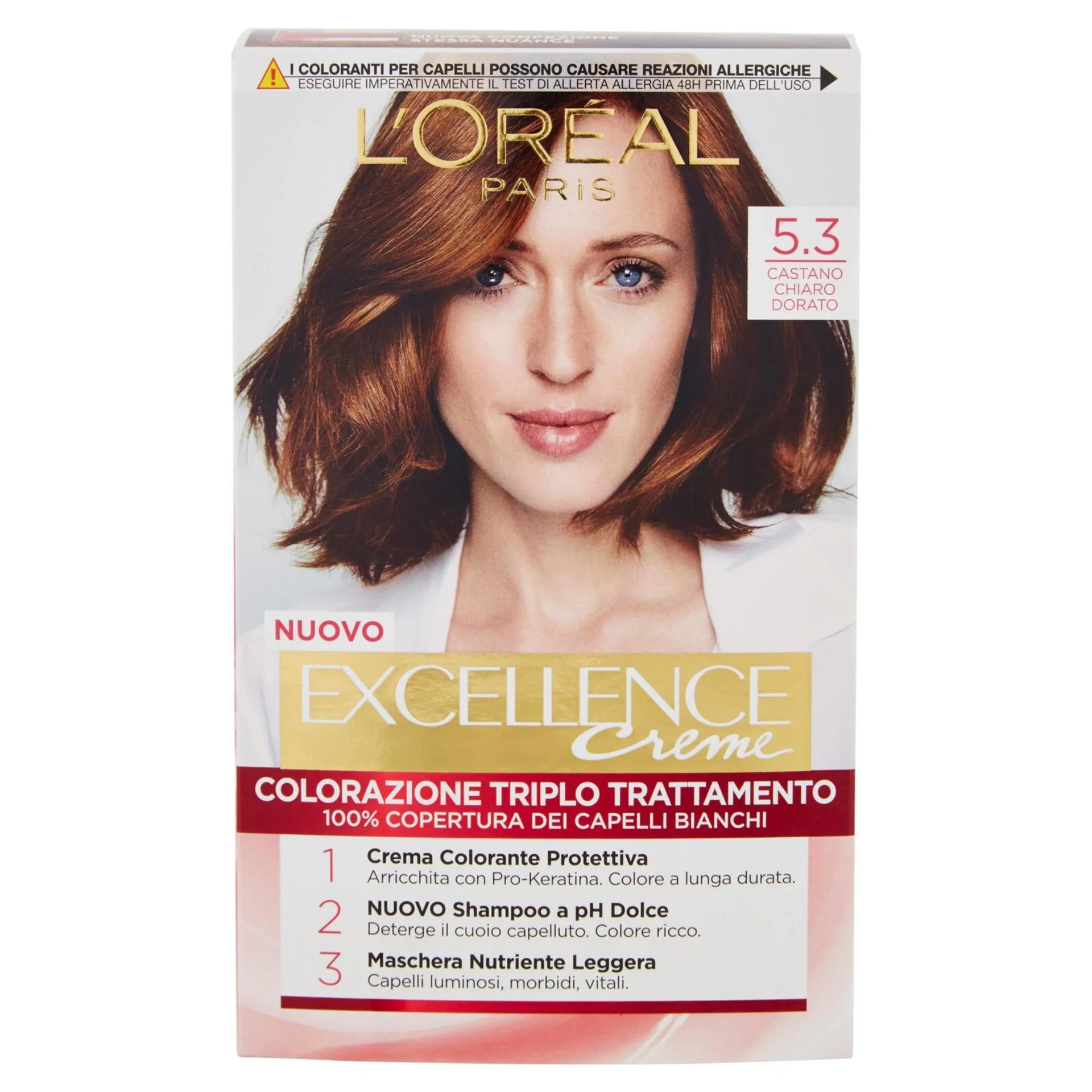 L'Oréal Paris Excellence, Crema colorante triplo trattamento avanzato, 5.3 Castano Chiaro Dorato