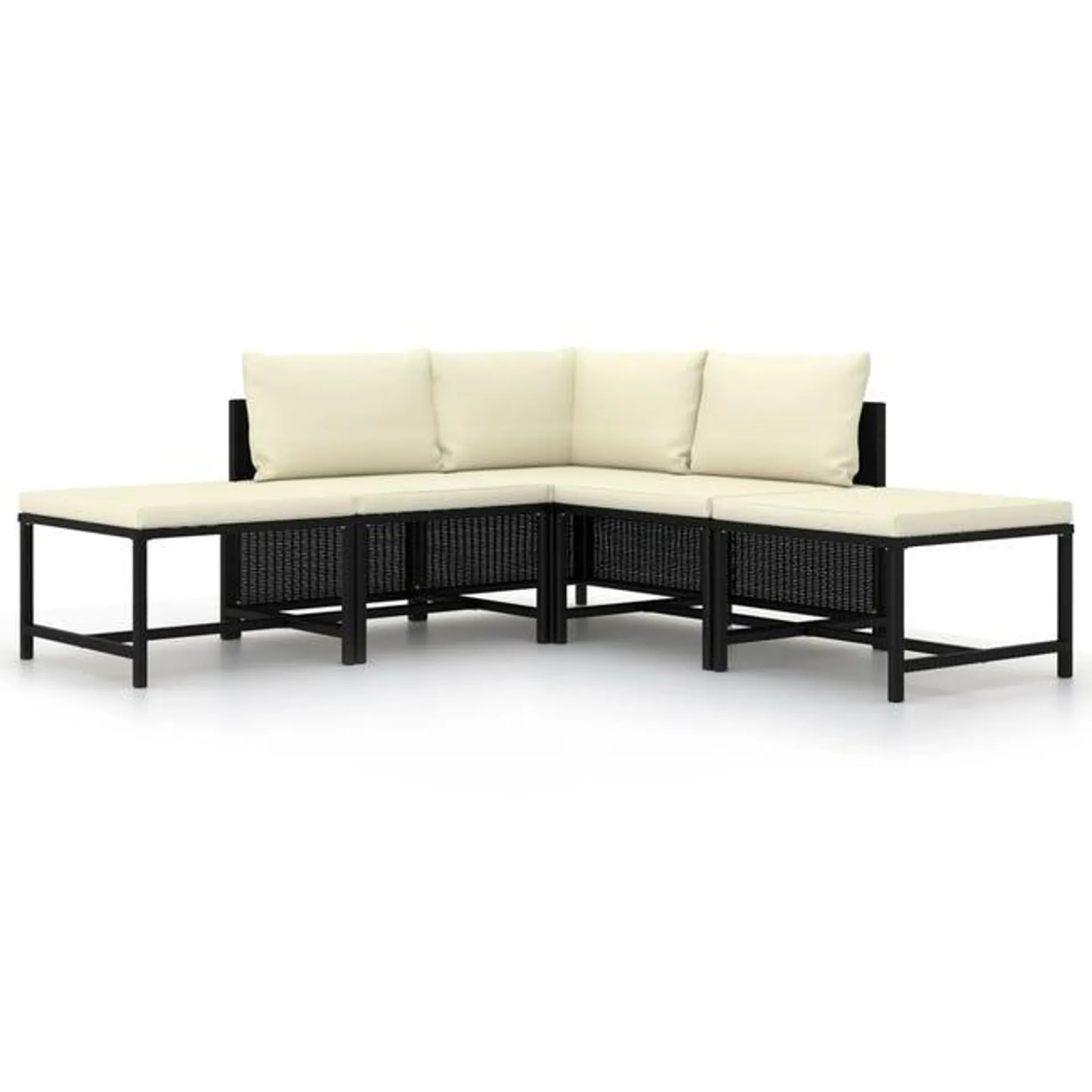 Set divani da giardino 5 pz con cuscini in polyrattan nero