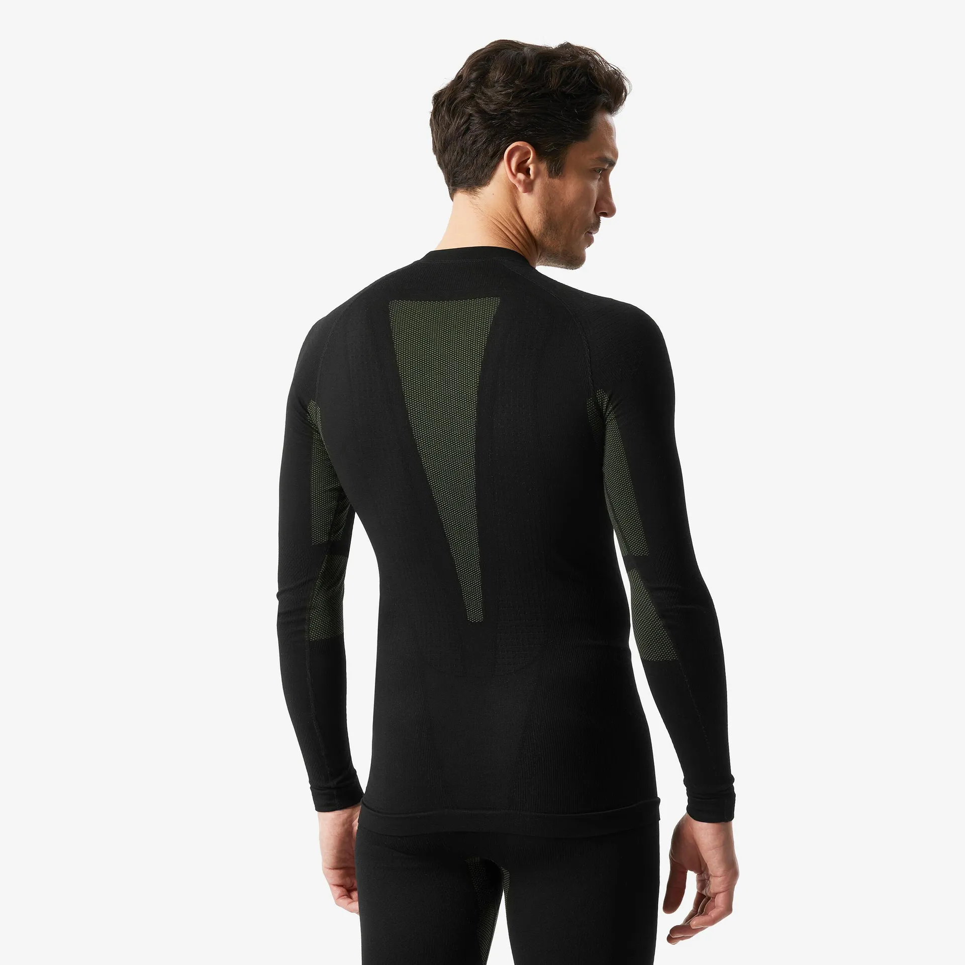 Maglia termica sci uomo 500 SEAMLESS nera e verde oliva